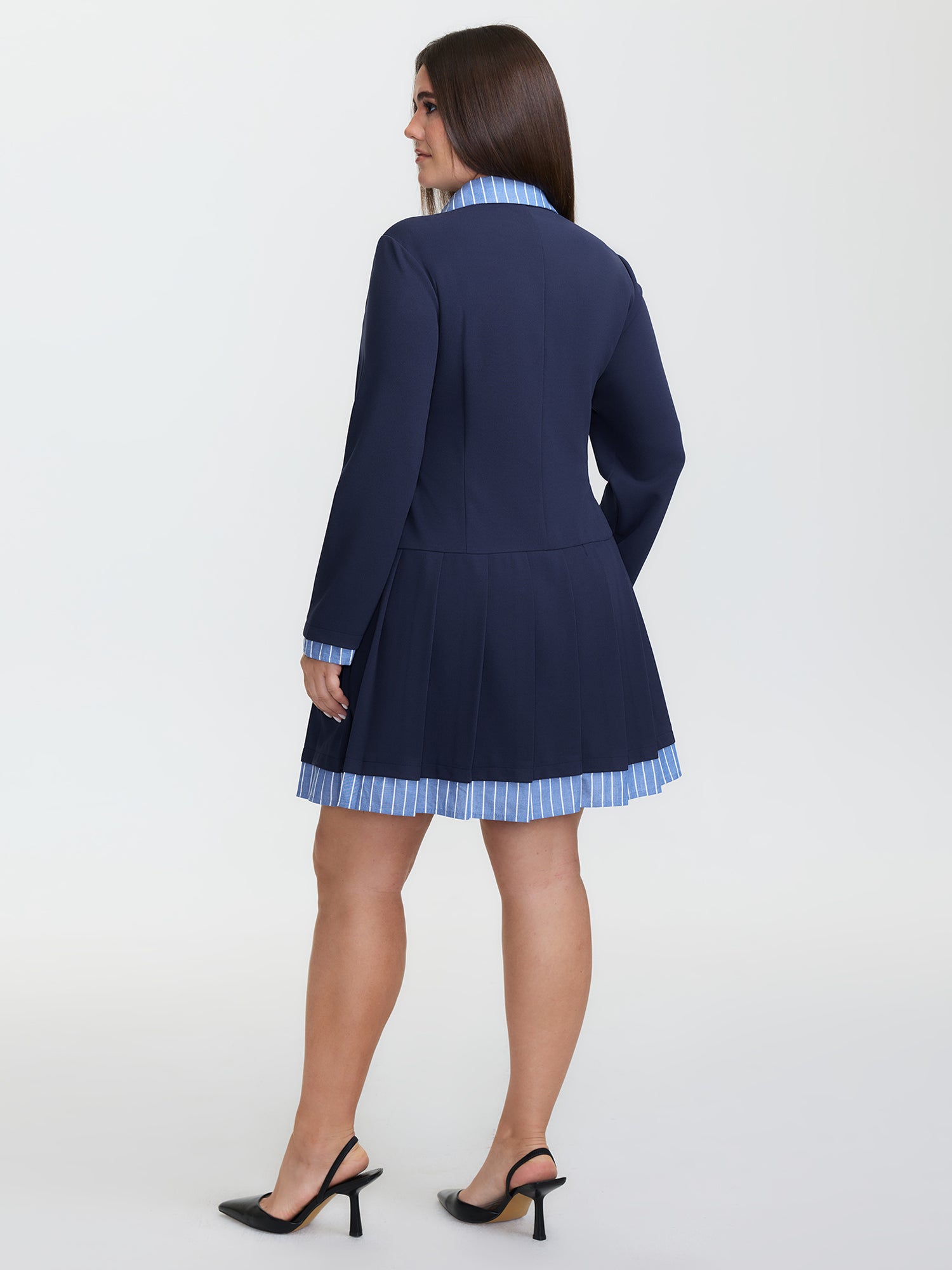 Layered Waist-Defining Pleated Knee-Length Dress-Sweetccc