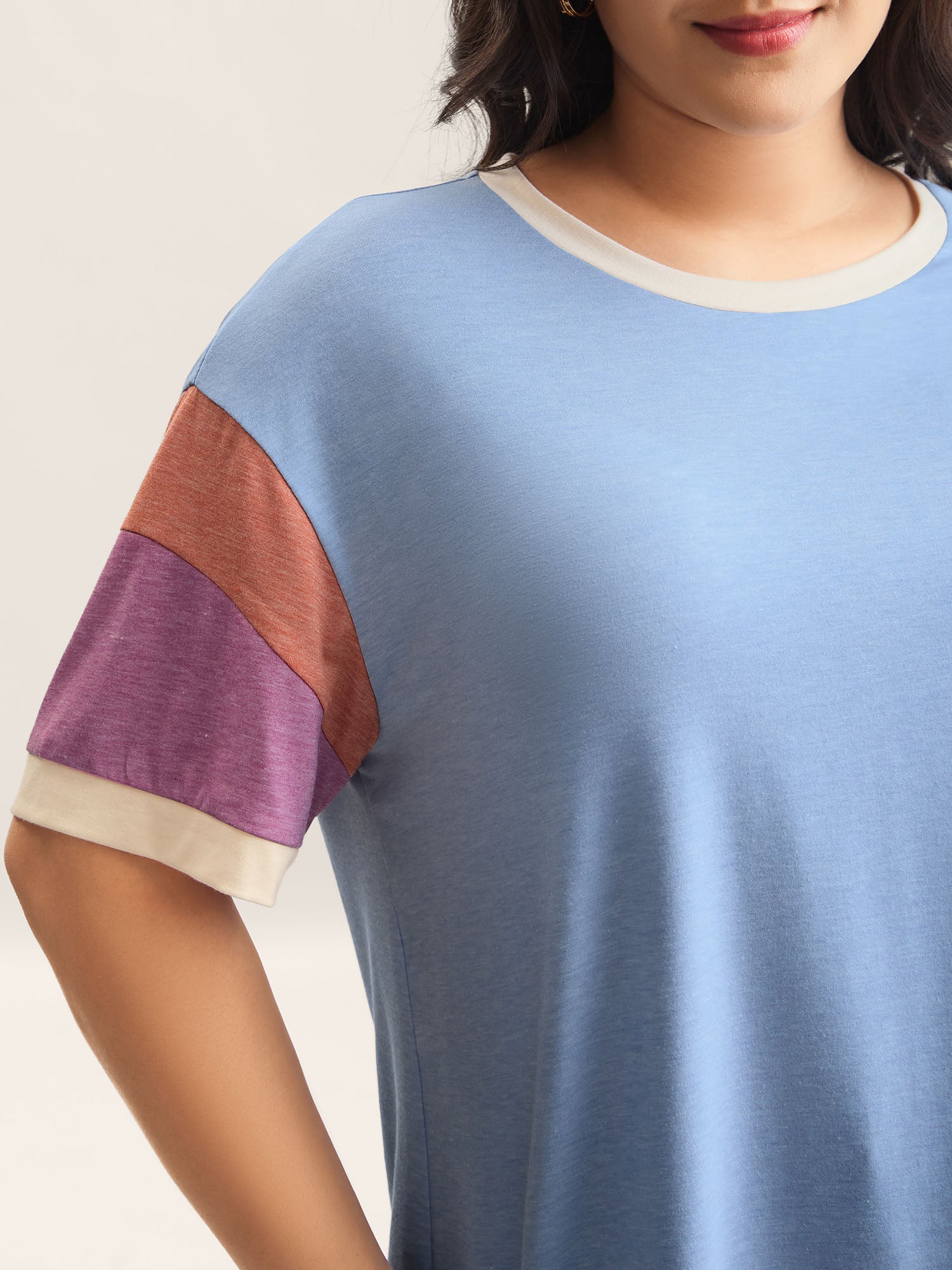 Supersoft Stretchy Color Contrast T-Shirt-Sweetccc
