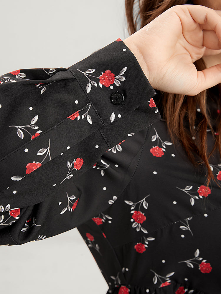 Floral Print Button Up High Low Hem Blouse-Sweetccc