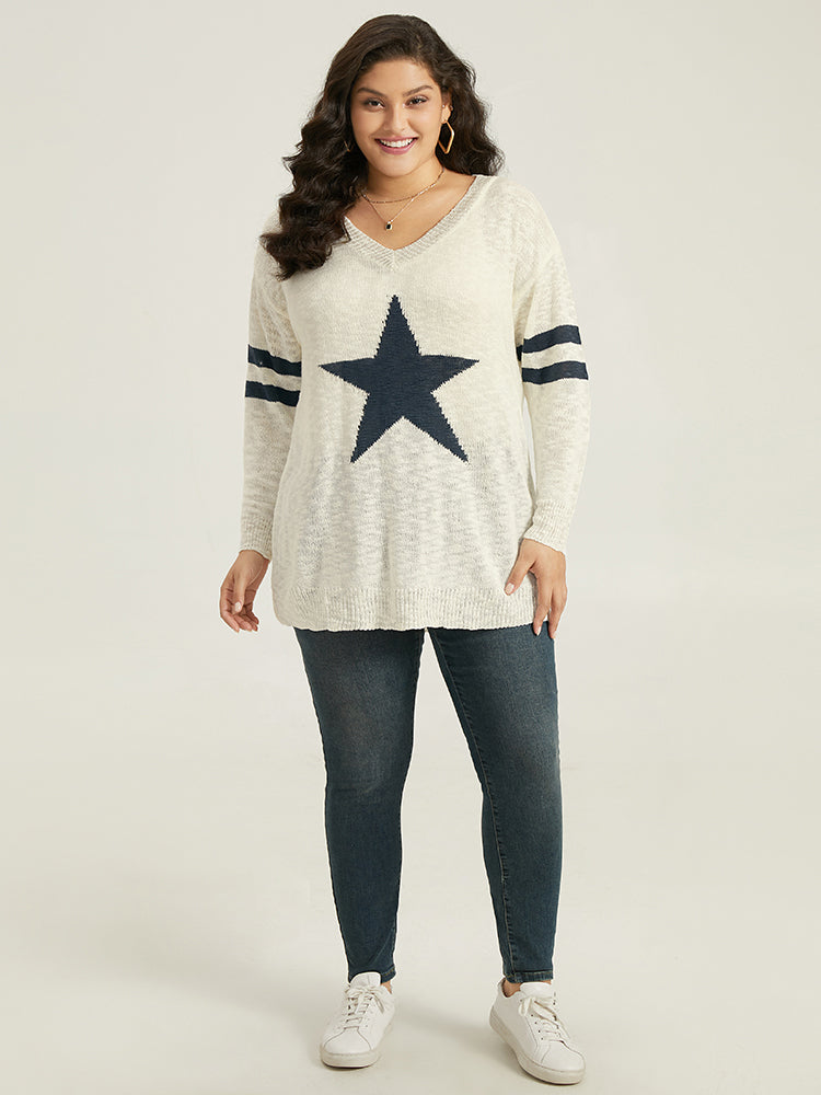 Star & Striped Print Drop Shoulder Pullover-Sweetccc