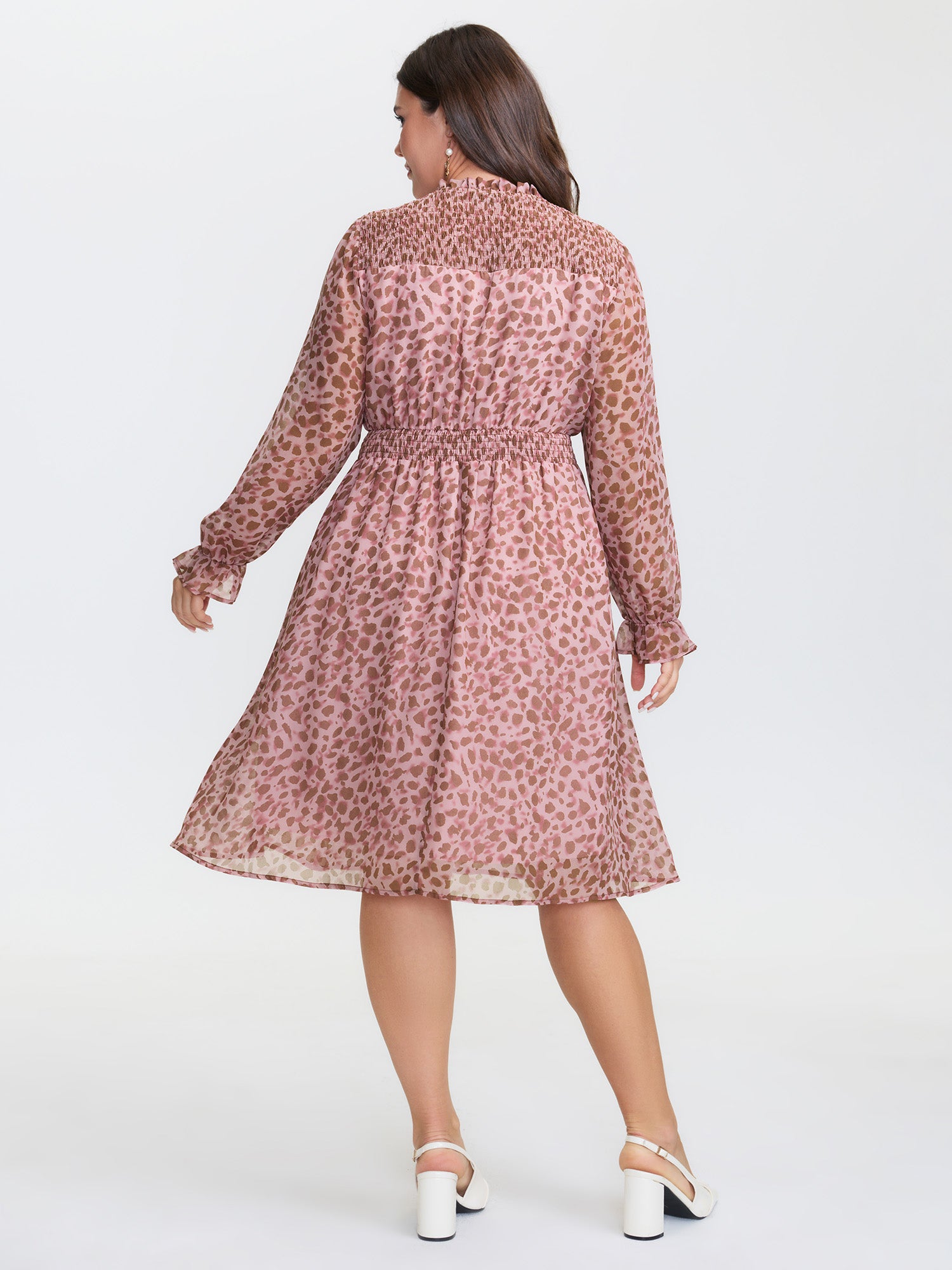 Leopard Print Shirred Waist Midi Dress-Sweetccc