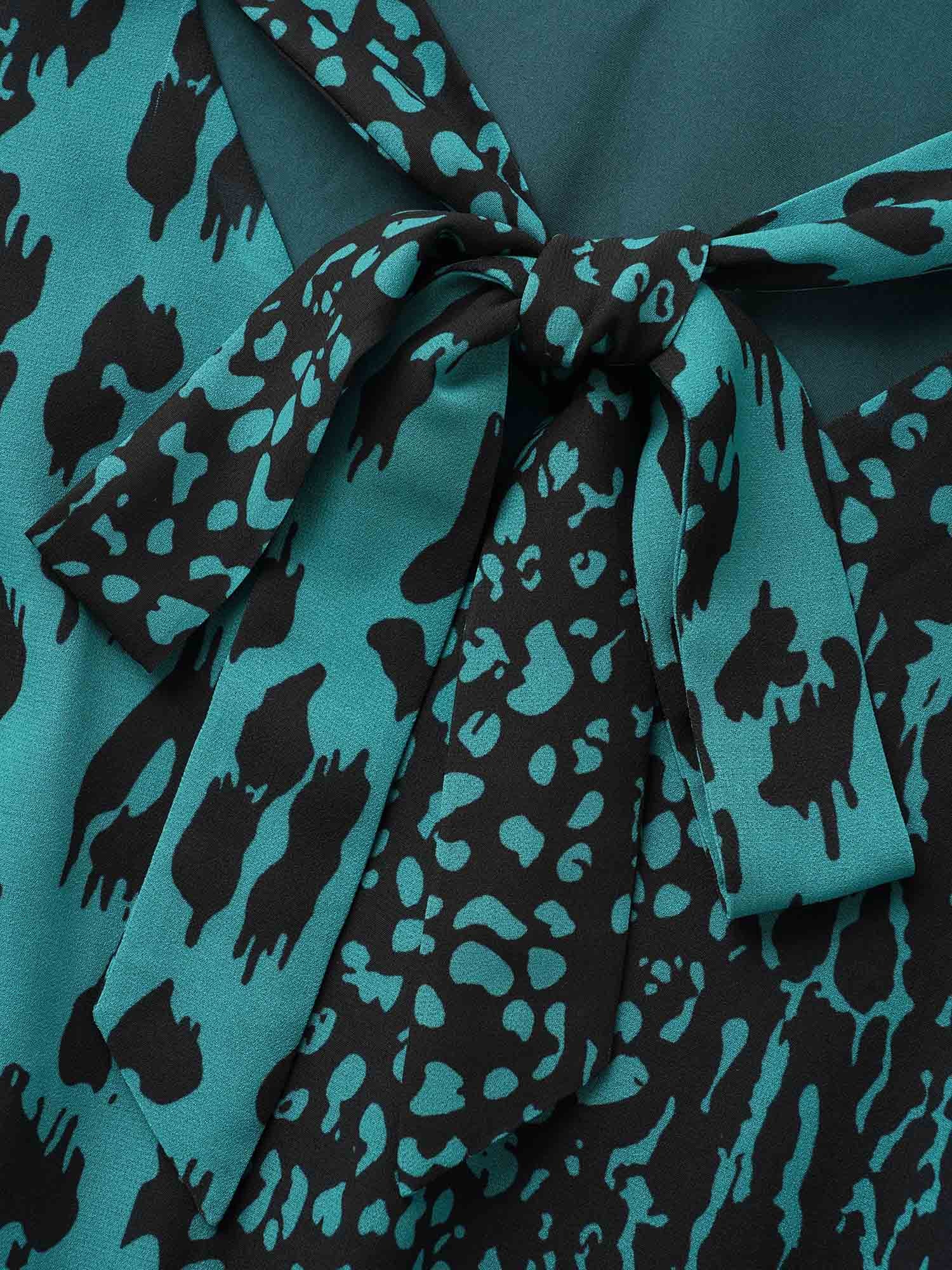 Leopard Print Elastic Waist Tie Knot Dress-Sweetccc