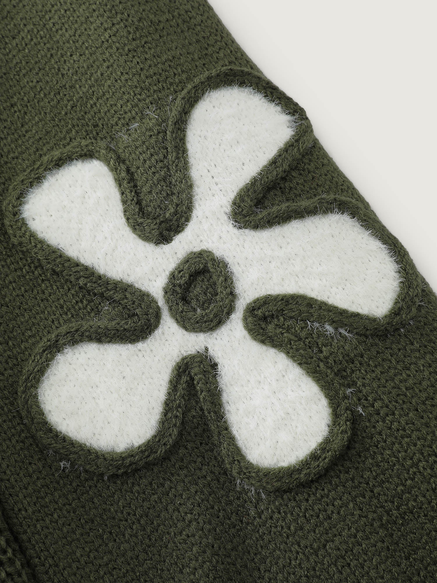 Floral Cord Embroidered Cinched-Waist Sweater Dress-Sweetccc