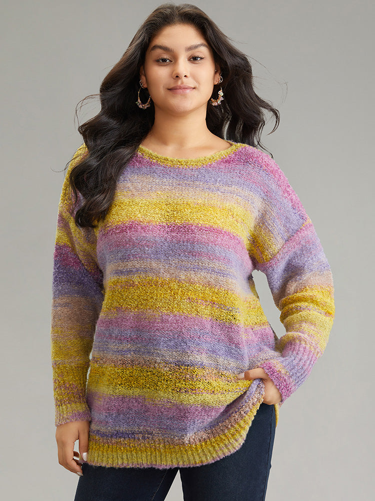 Heather Colorblock Contrast Drop Shoulder Pullover-Sweetccc