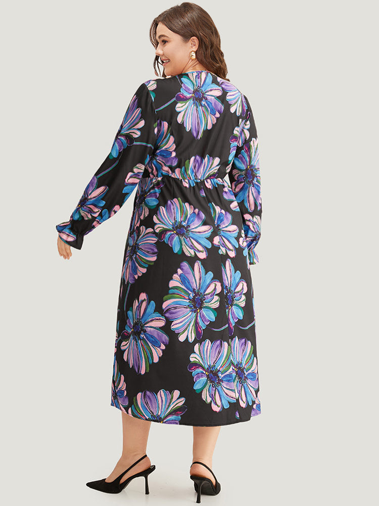 Floral Print Flutter Trim Dress-Sweetccc