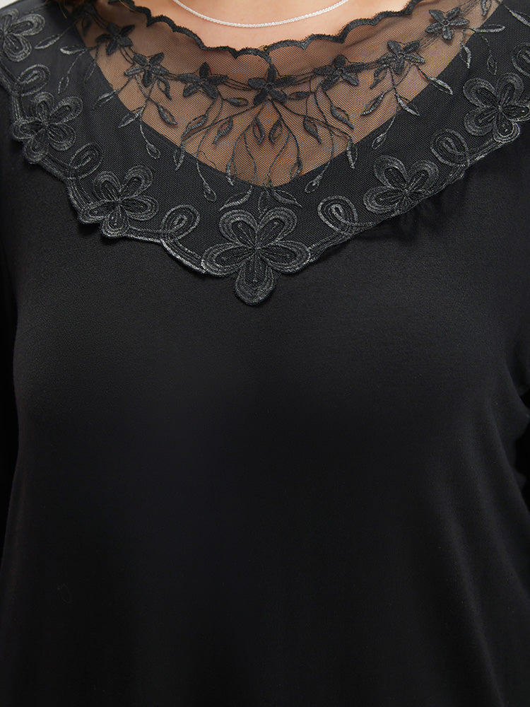 Halloween Plain Crochet Lace Mesh T-shirt-Sweetccc