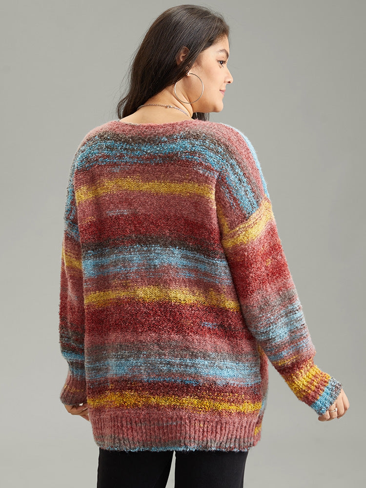 Heather Colorblock Contrast Drop Shoulder Pullover-Sweetccc