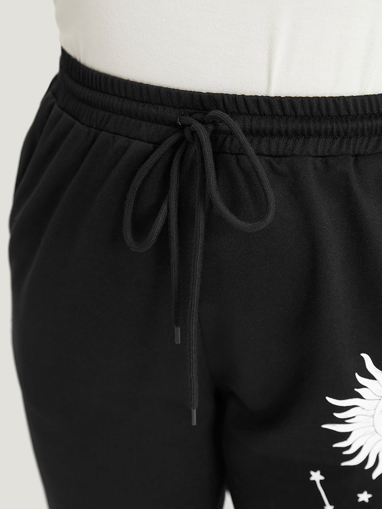 Moon and Star Print Pocket Drawstring Sweatpants-Sweetccc