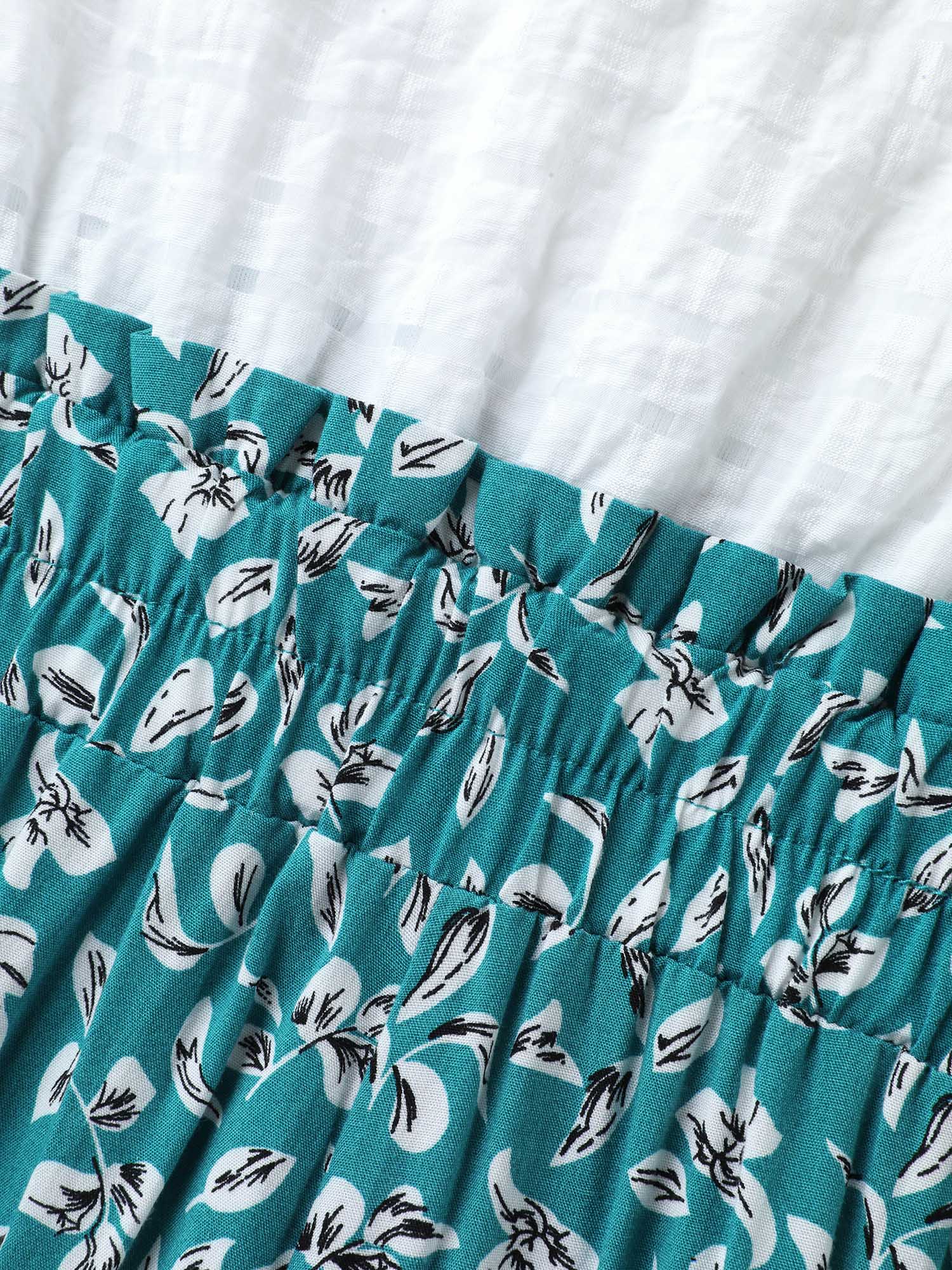 Floral Color Contrast Shirred Jumpsuit-Sweetccc