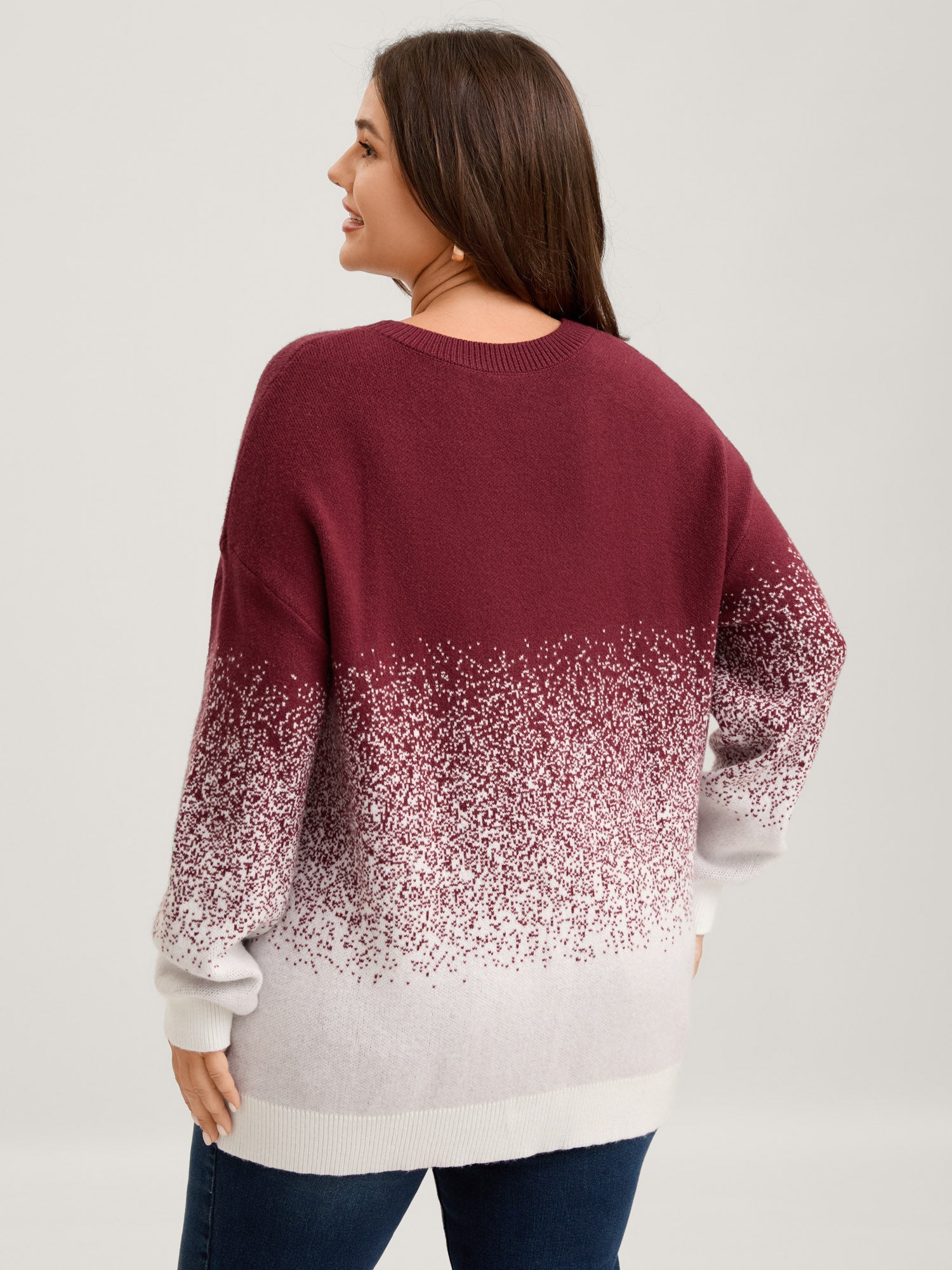 Jacquard Color Blend Ribbed Hem Pullover-Sweetccc
