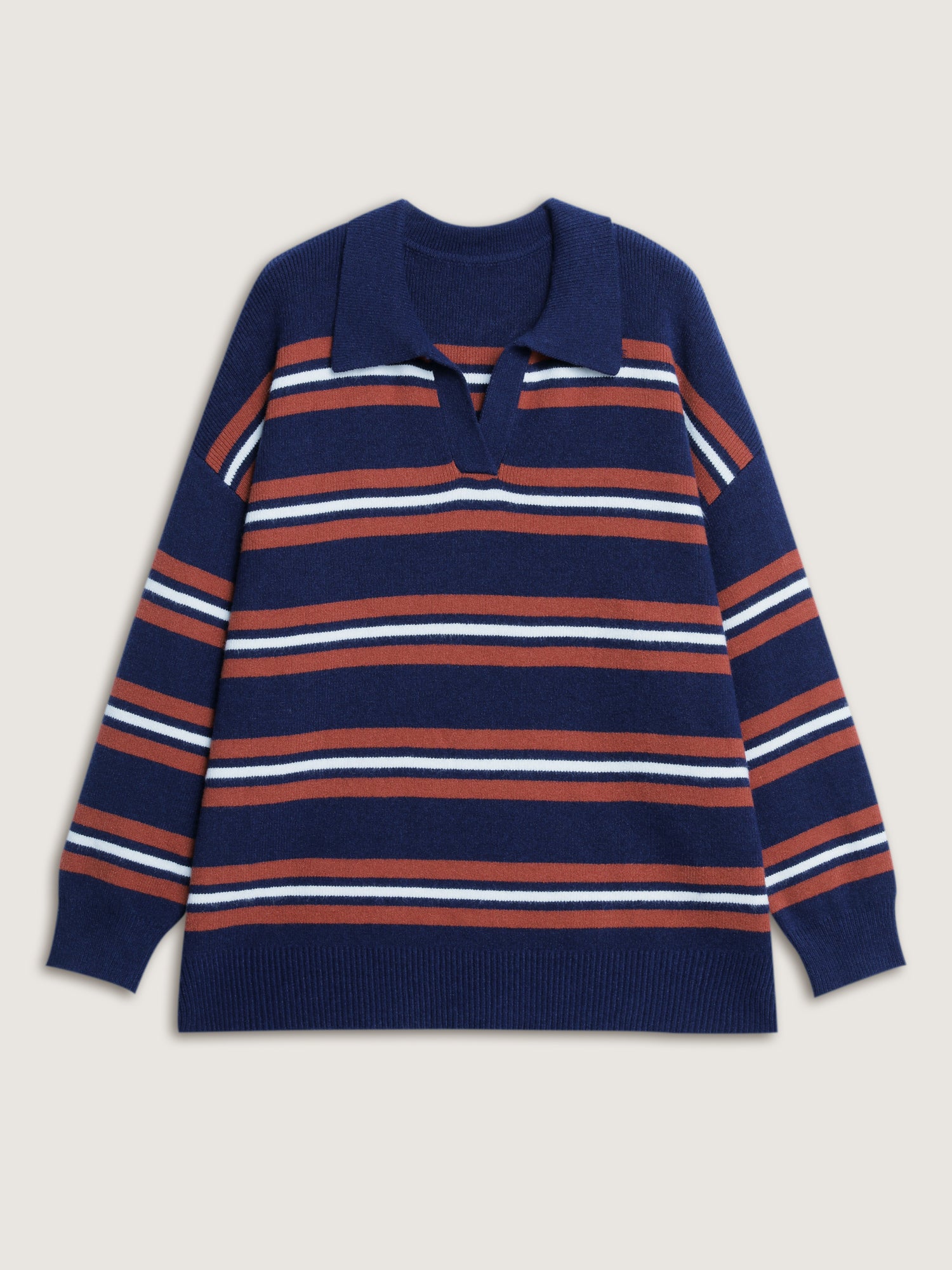 Supersoft Stripes Polo Collar Pullover-Sweetccc