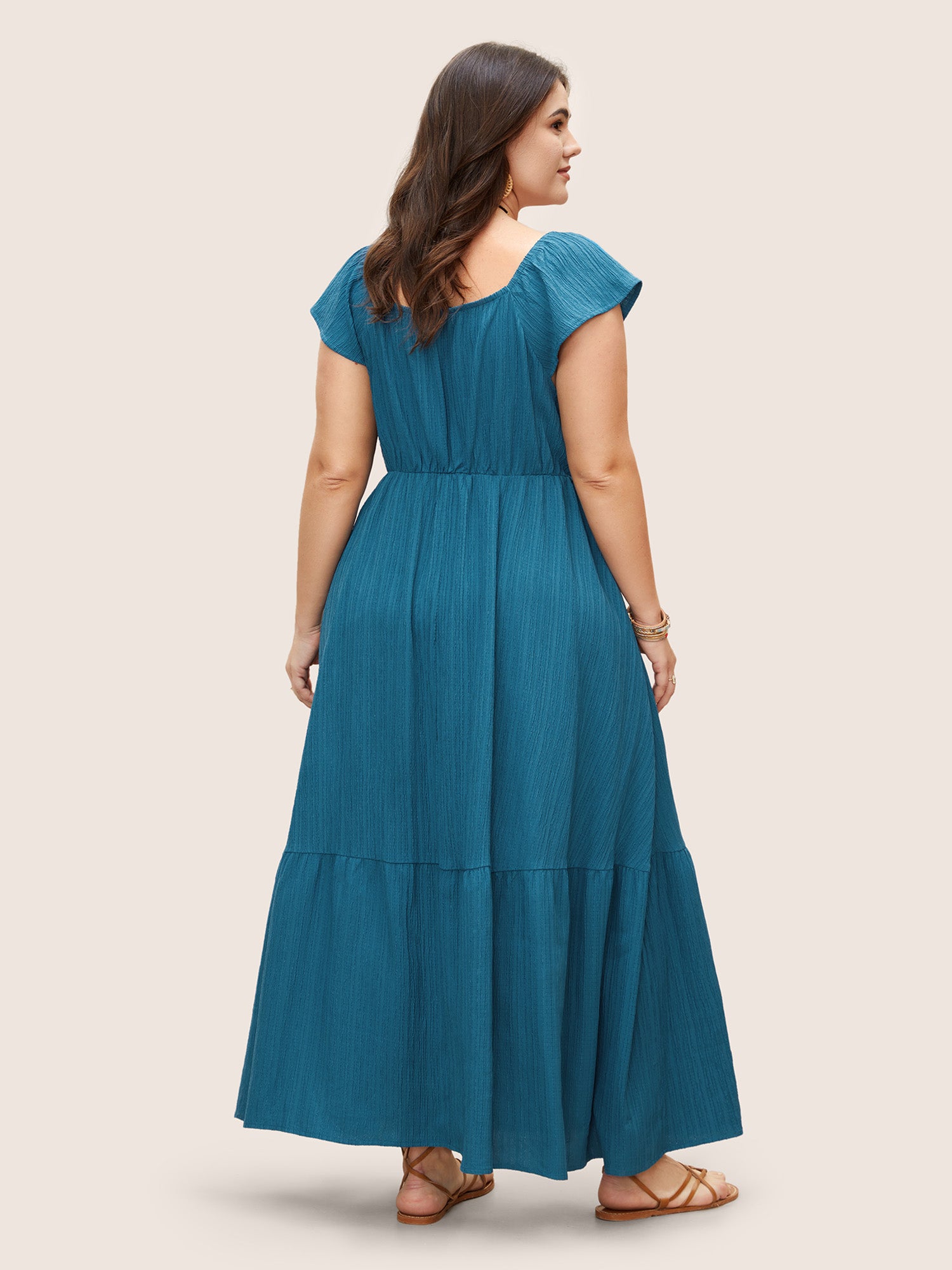 Texture Drawstring Tie Knot Tassels Dress-Sweetccc