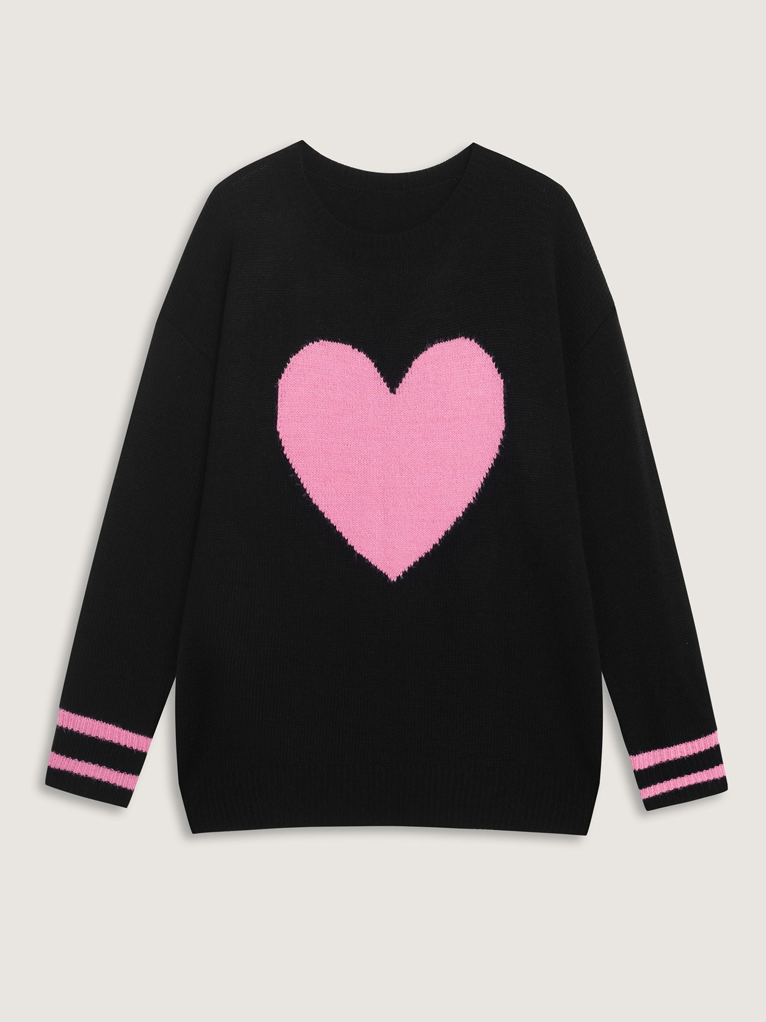Heart Motif Textured Contrast Pullover-Sweetccc