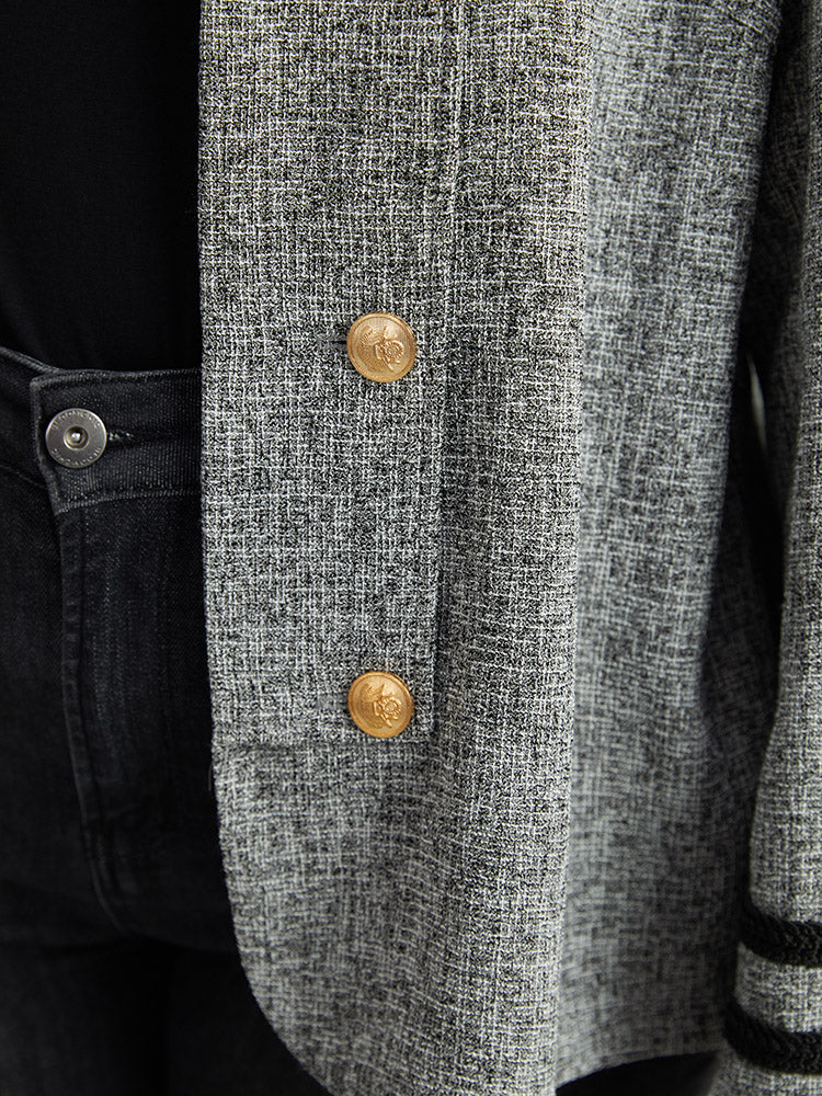 Textured Metal Detail Contrast Trim Coat-Sweetccc