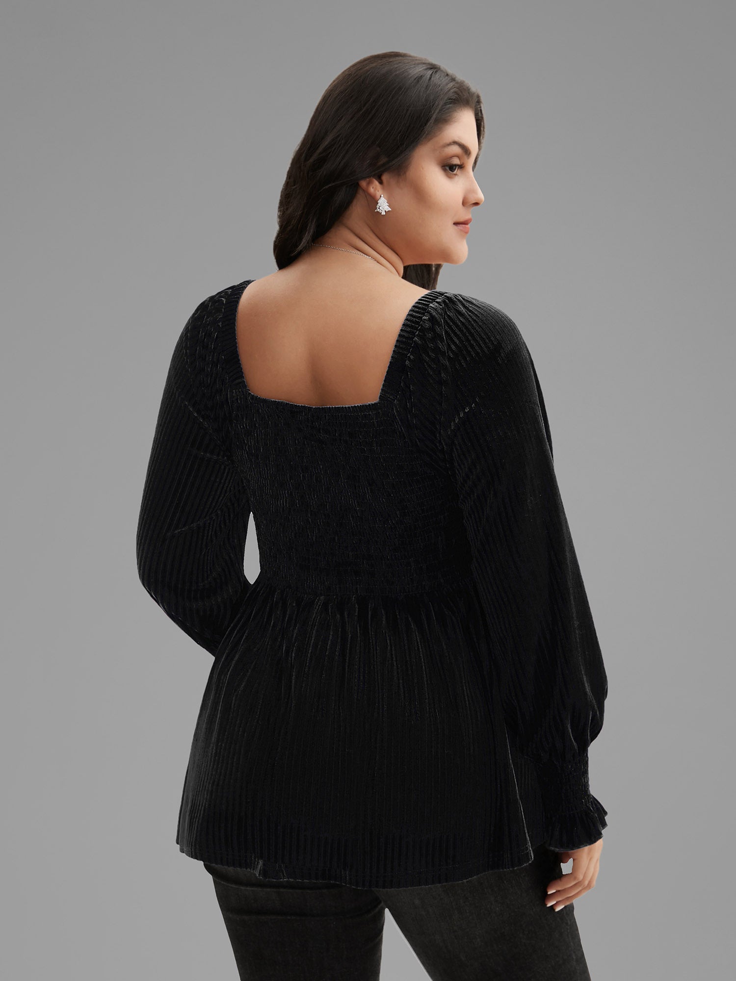 Velvet Smocked Bodice Jersey Top-Sweetccc