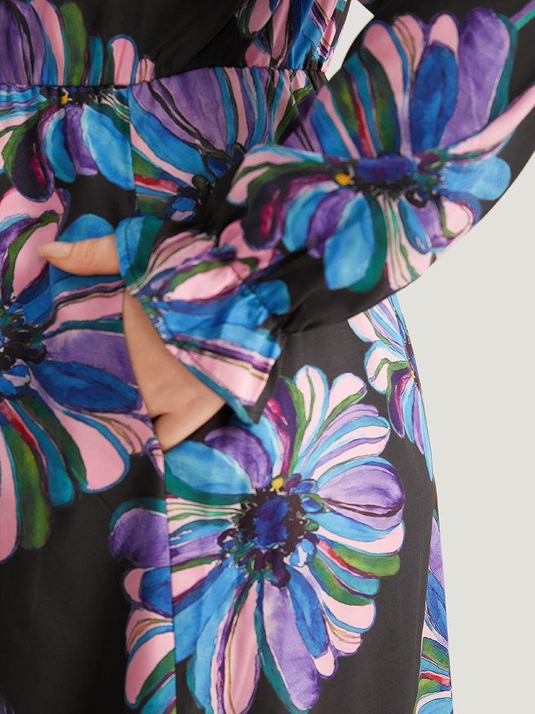 Floral Print Flutter Trim Dress-Sweetccc