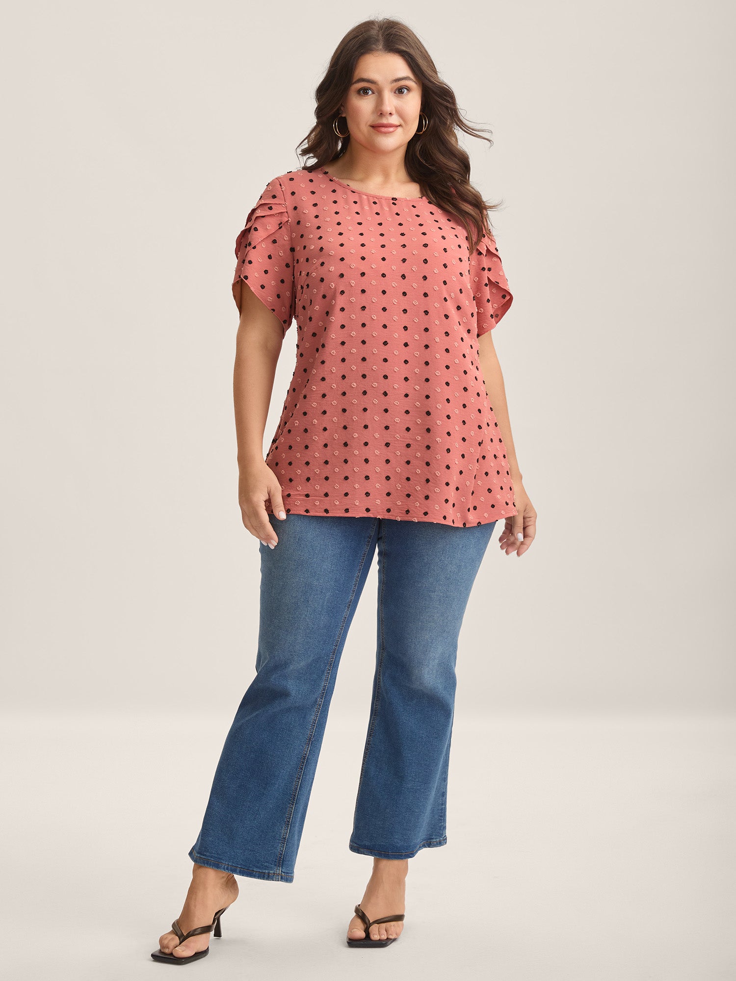 Textured Color Contrast Petal Sleeve Blouse-Sweetccc