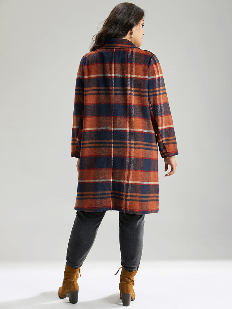 Lapel Collar Plaid Pocket Button Up Coat-Sweetccc