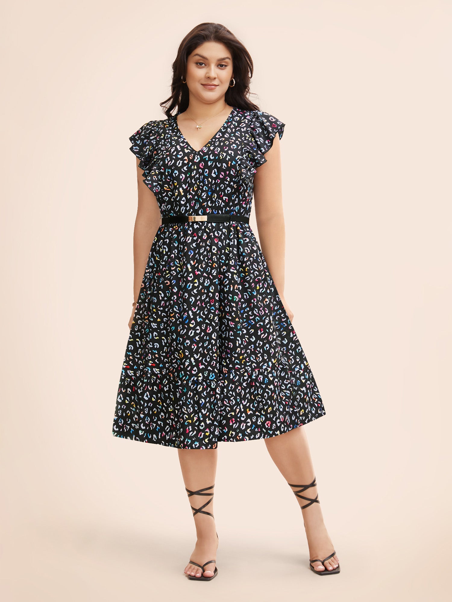Multi-color Leopard Print Elastic Waist Midi Dress-Sweetccc
