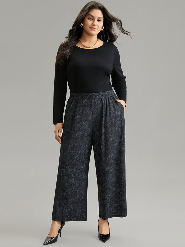 Vintage Heather Elastic Waist Wide Leg Pants-Sweetccc