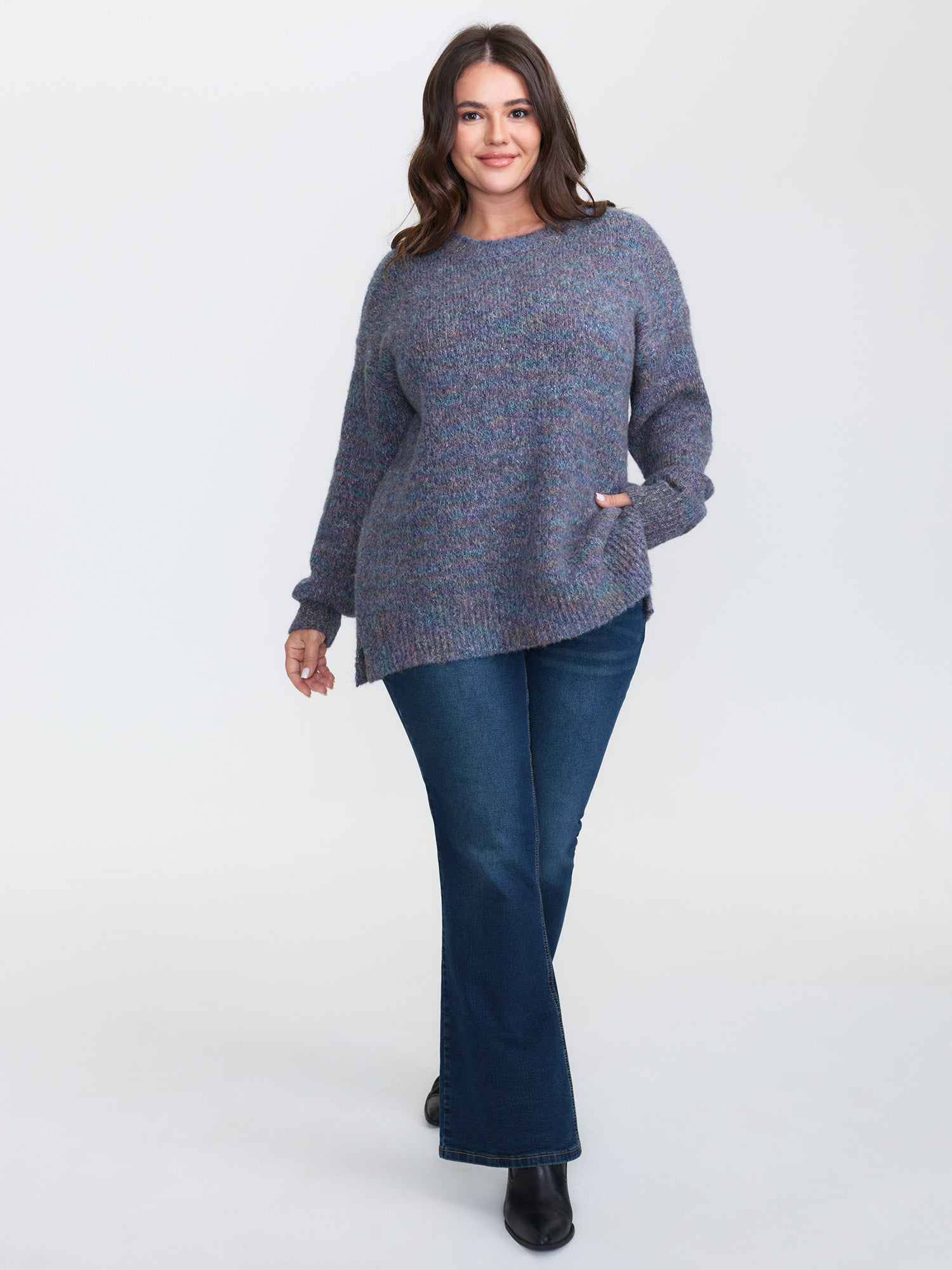 Heather Color Gradient Round Neck Pullover-Sweetccc