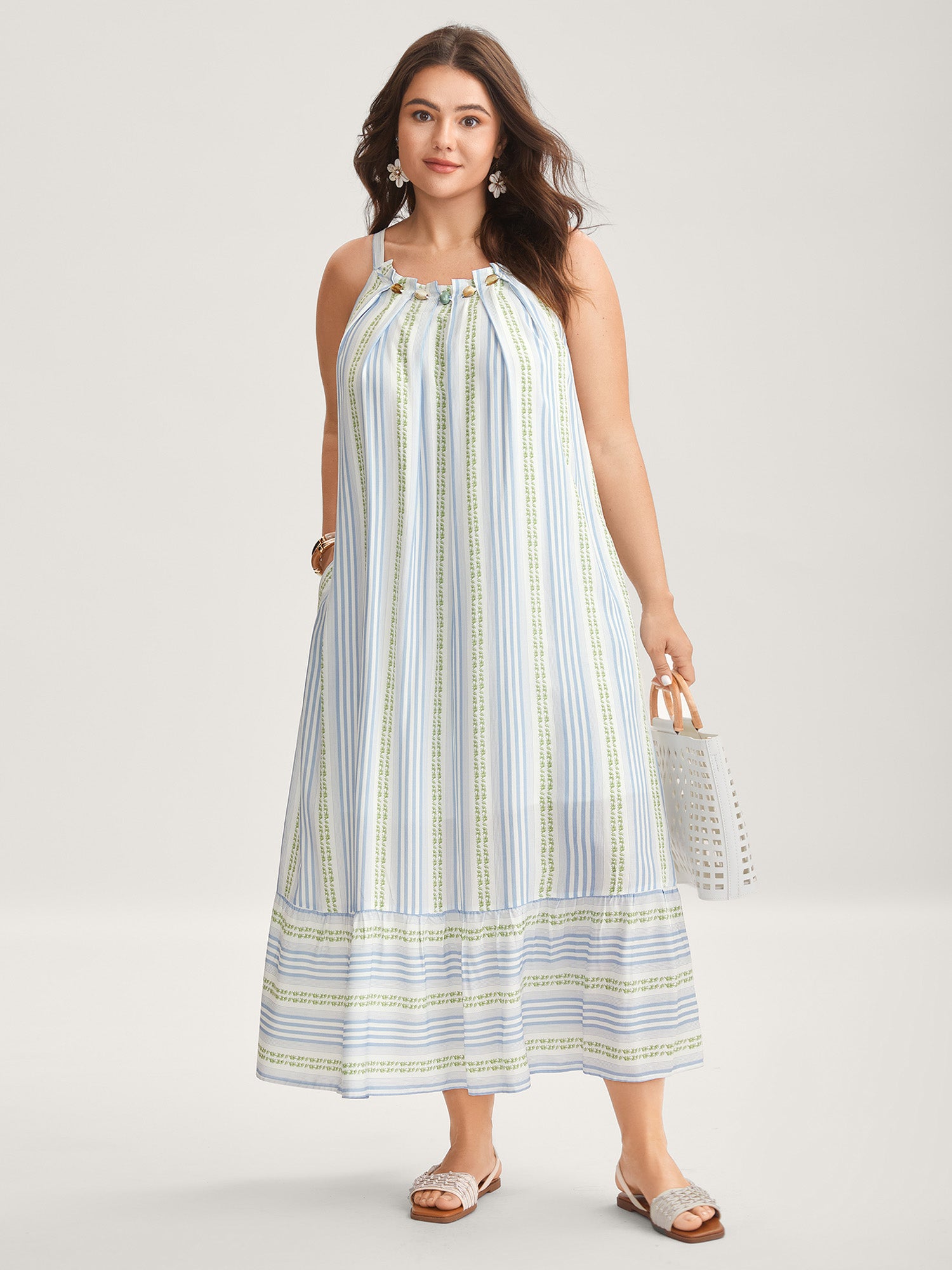 Nautical Stripes Flared Midi Dress-Sweetccc