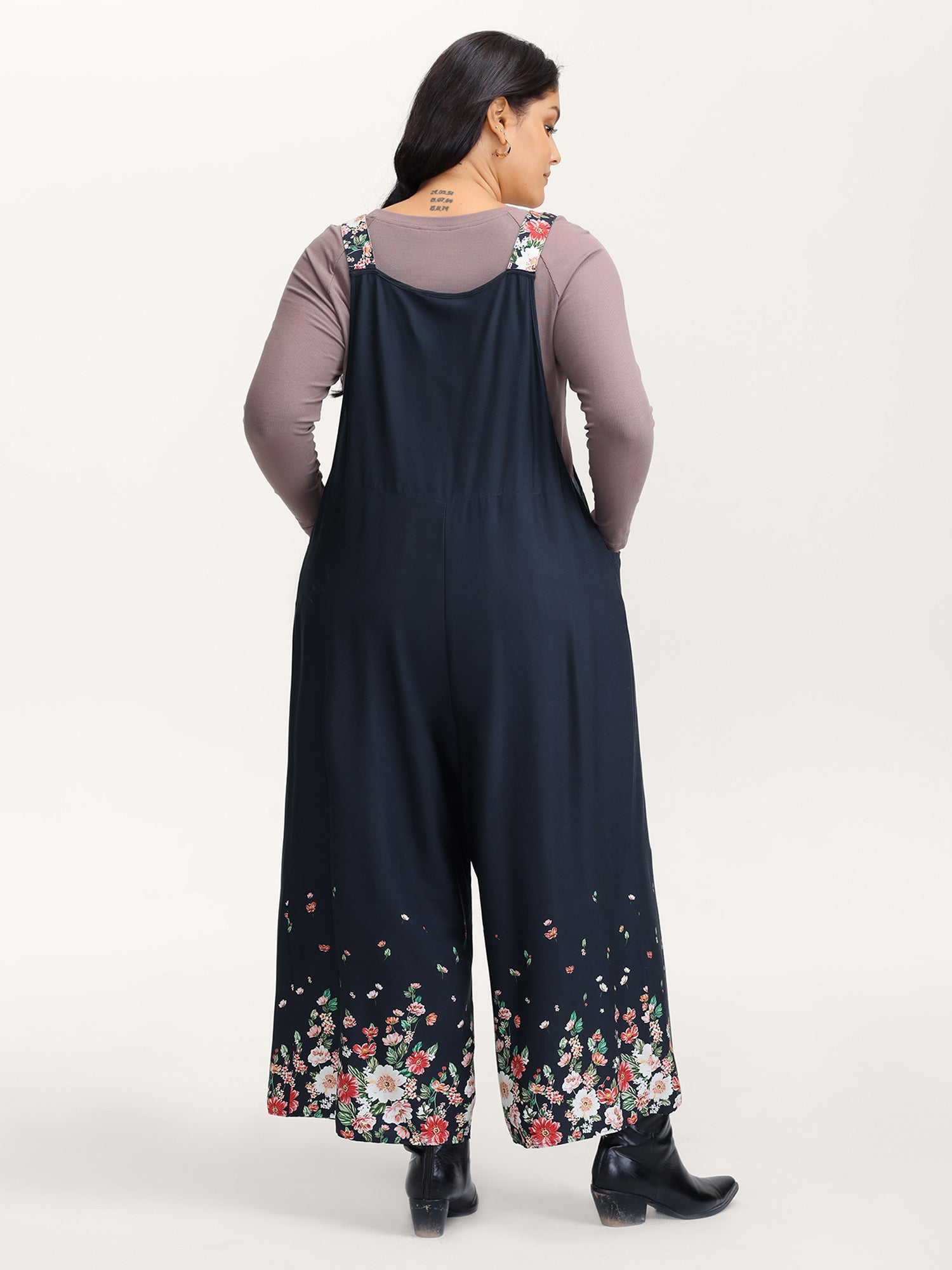 Floral Print Pockets Casual Jumpsuit-Sweetccc
