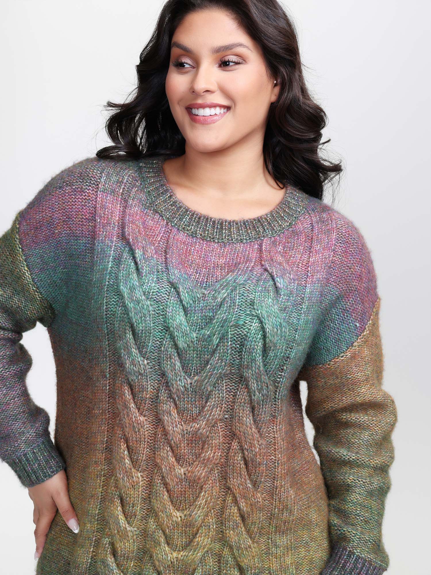 Heather Color Gradient Drop Shoulder Pullover-Sweetccc