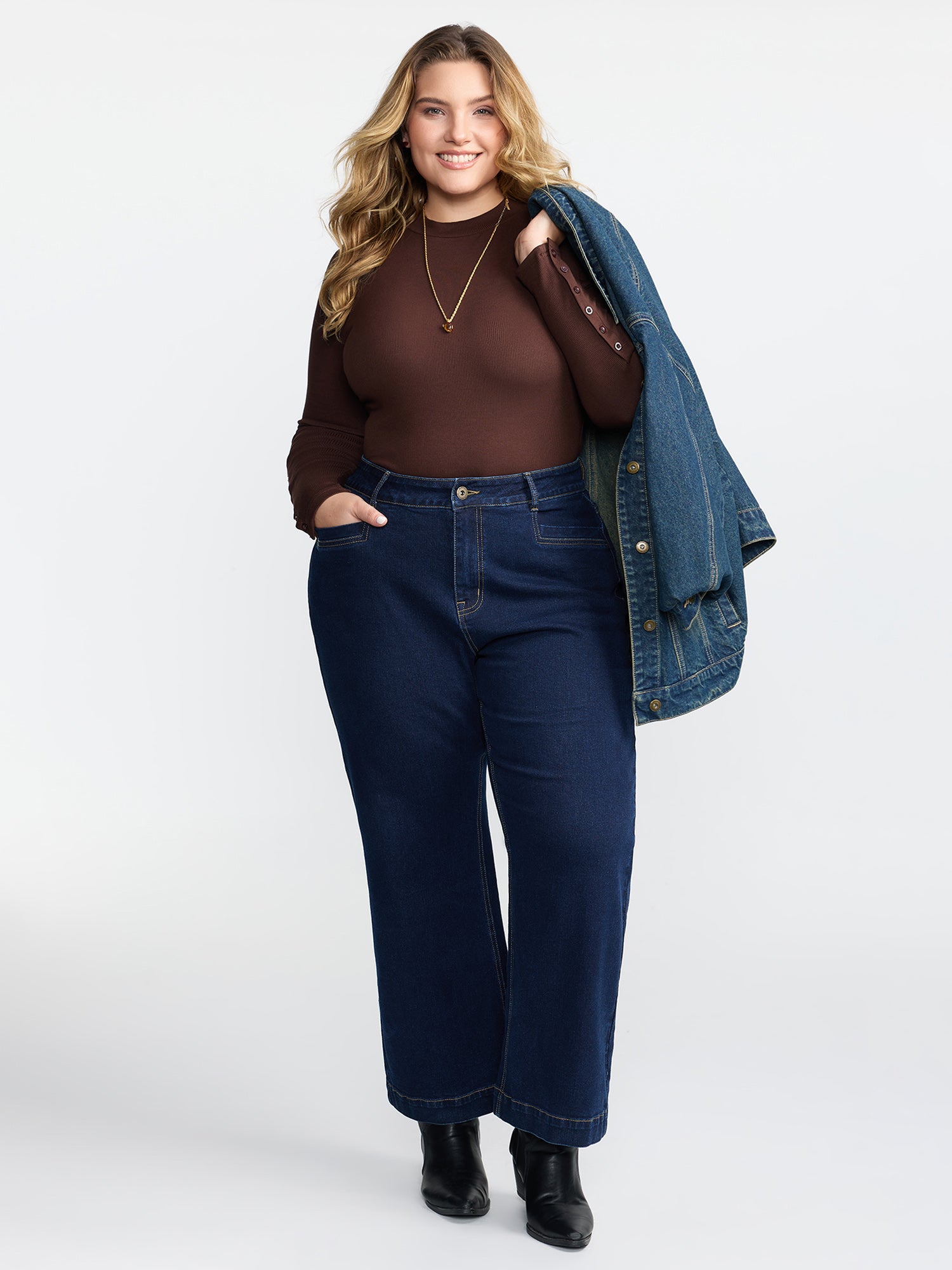 Stretchy Wide-Leg Pocket Jeans-Sweetccc
