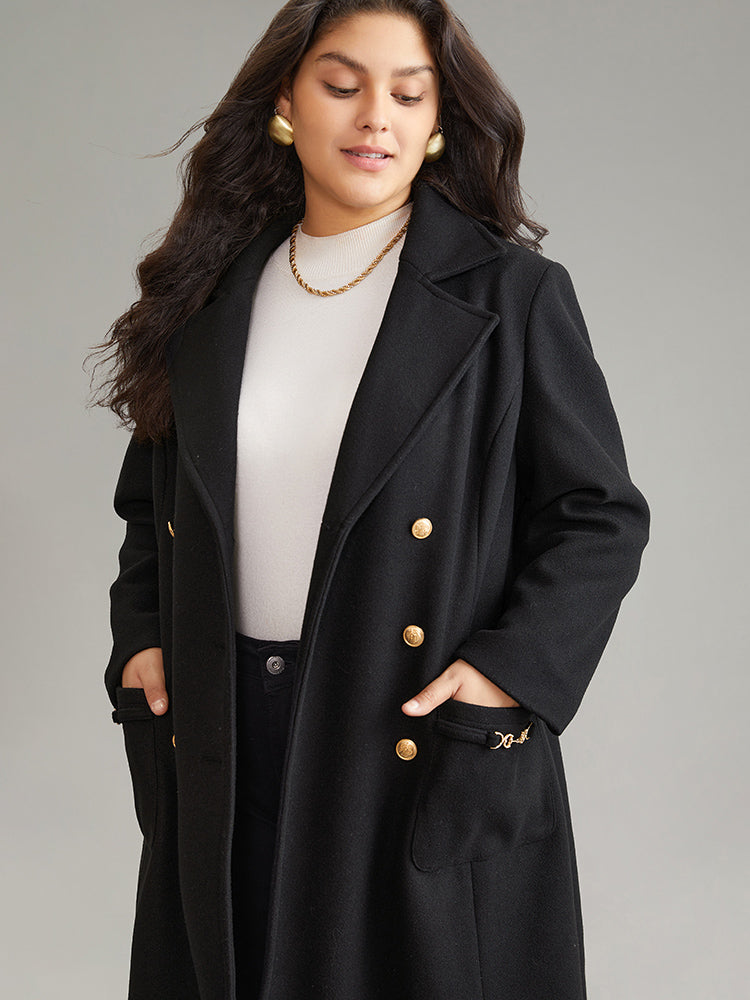 Lapel Collar Pocket Chain Buckle Detail Coat-Sweetccc