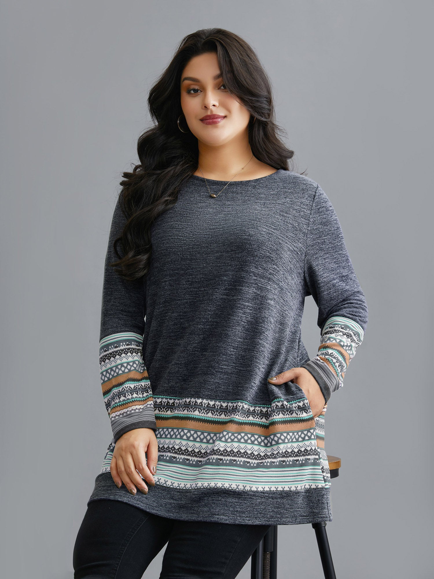 Tunic Boho Print Pocket T-shirt-Sweetccc