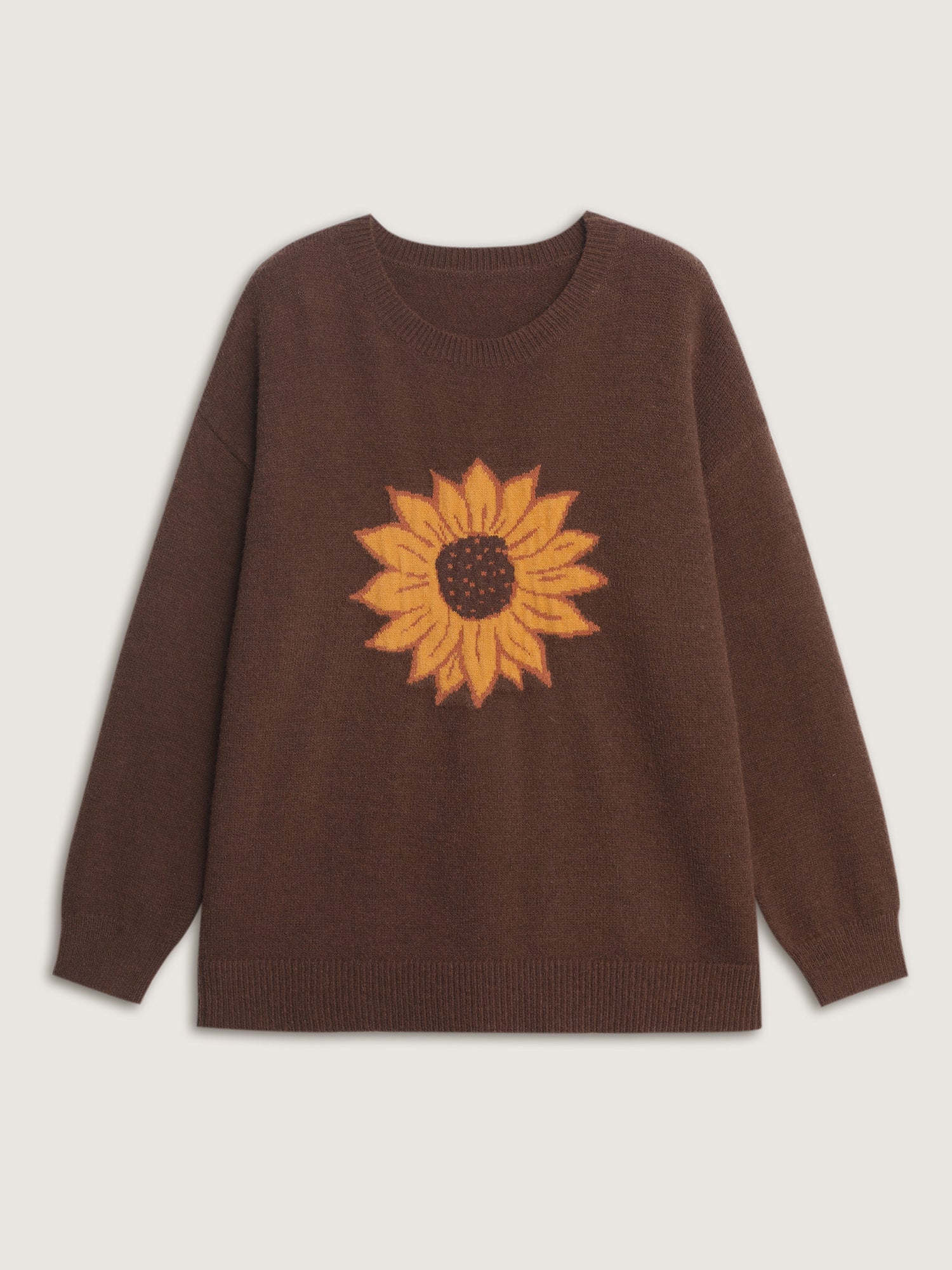 Supersoft Sunflower Pattern Round Neck Pullover-Sweetccc