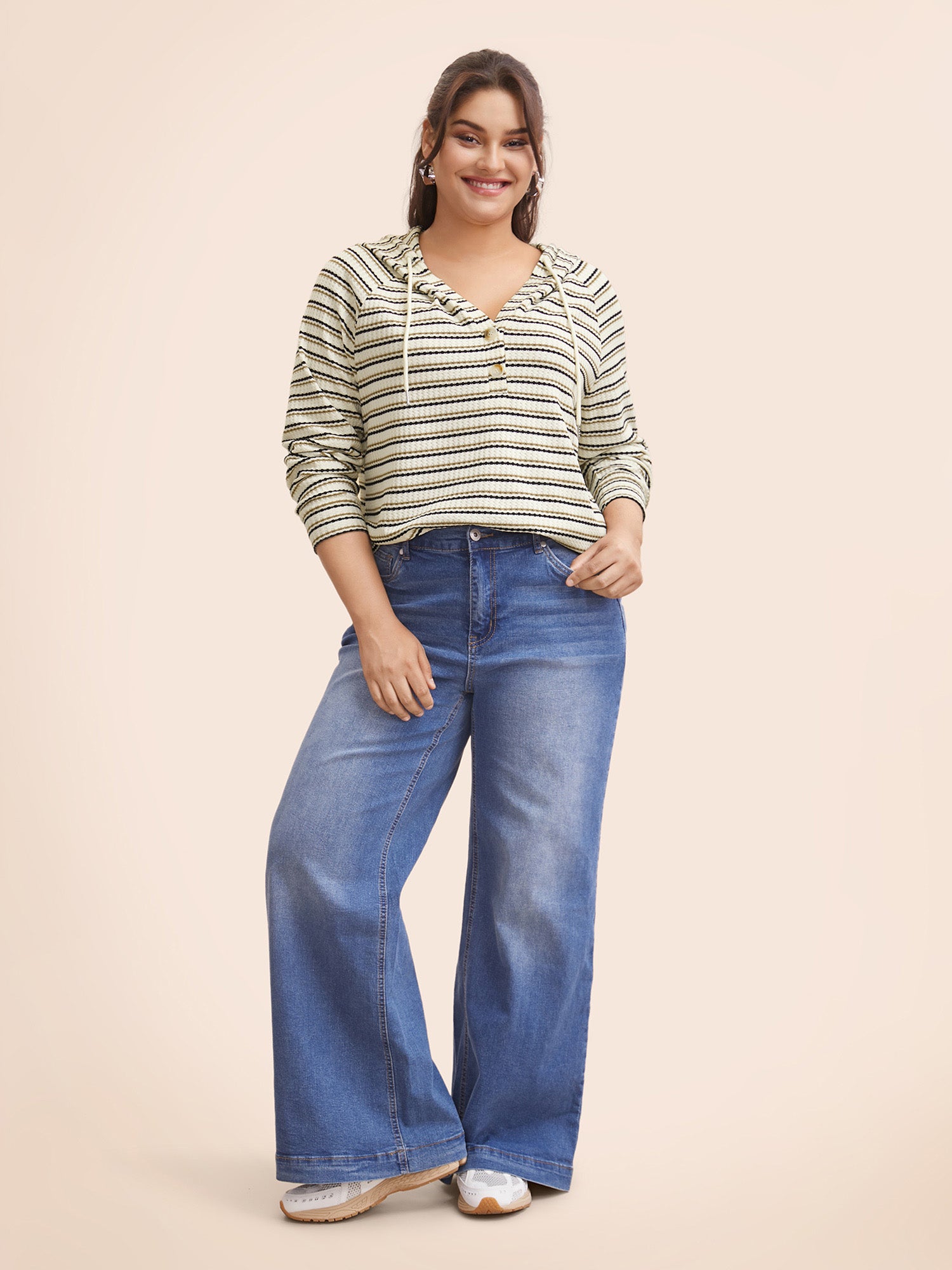 Striped Texture Raglan Sleeve Hooded T-shirt-Sweetccc