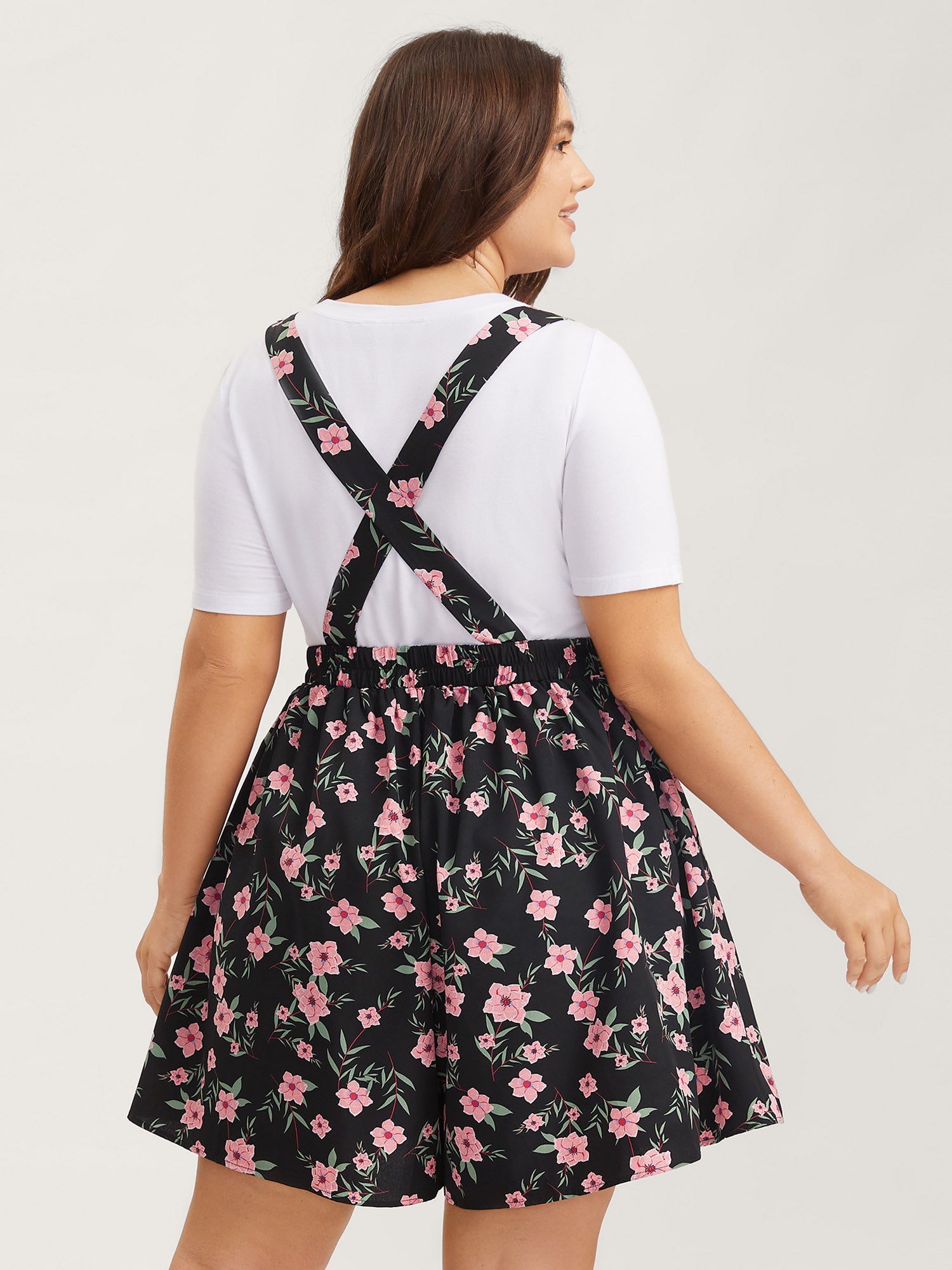 Floral Print Overall Straps Stretchy Romper-Sweetccc