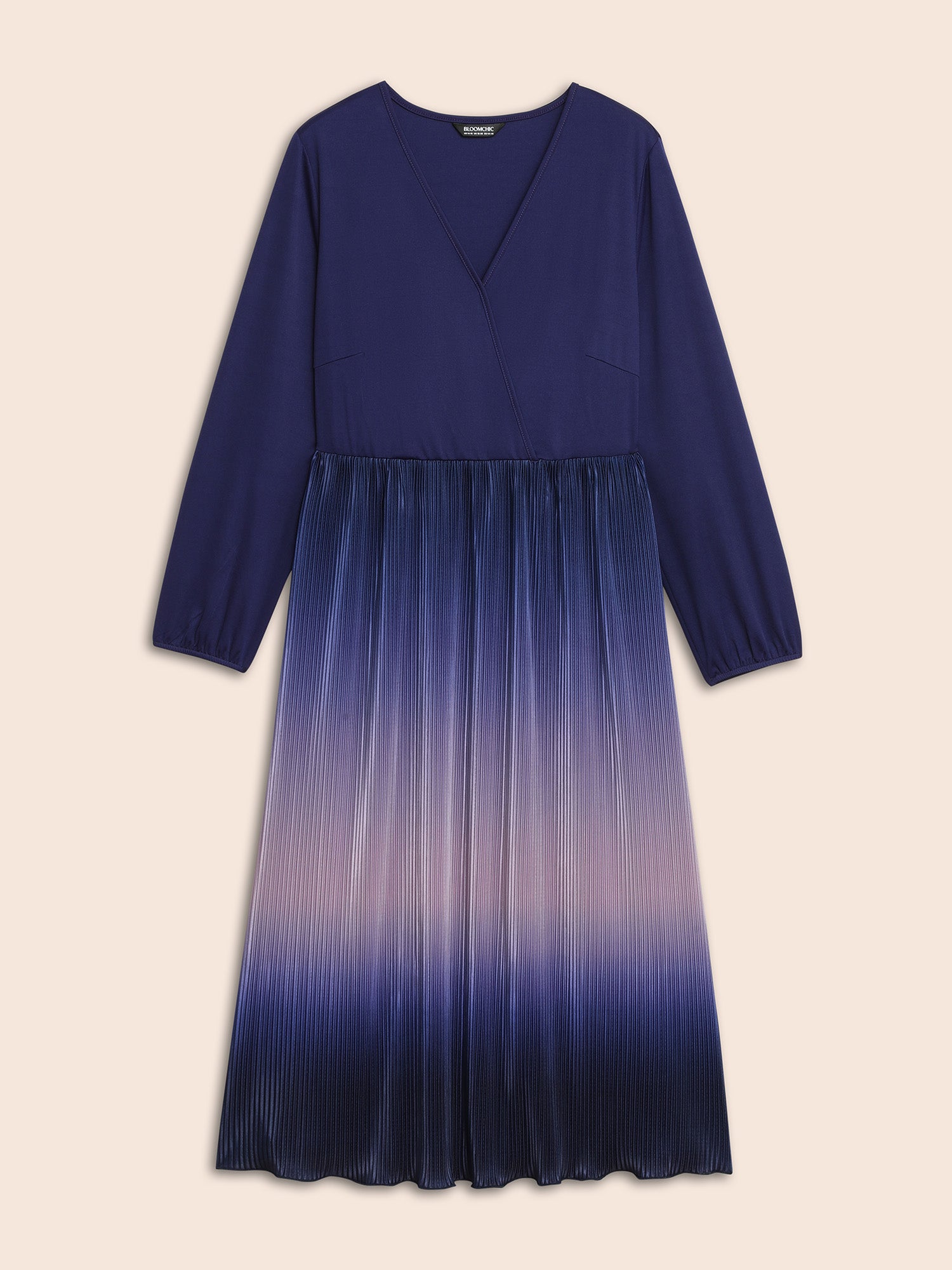 Overlap Collar Ombre Patchwork Pleated Dress-Sweetccc