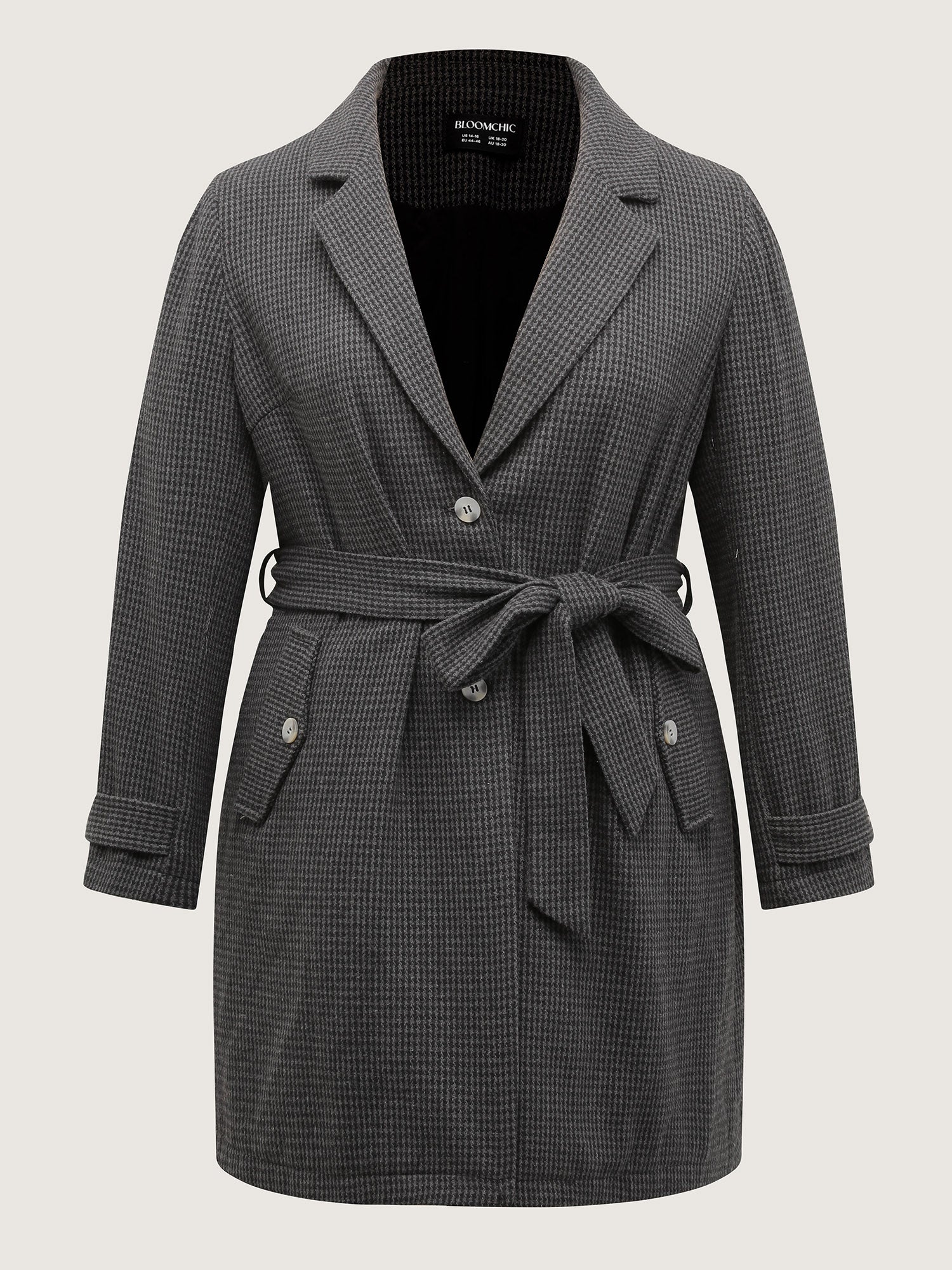 Houndstooth Button Detail Belted Coat-Sweetccc