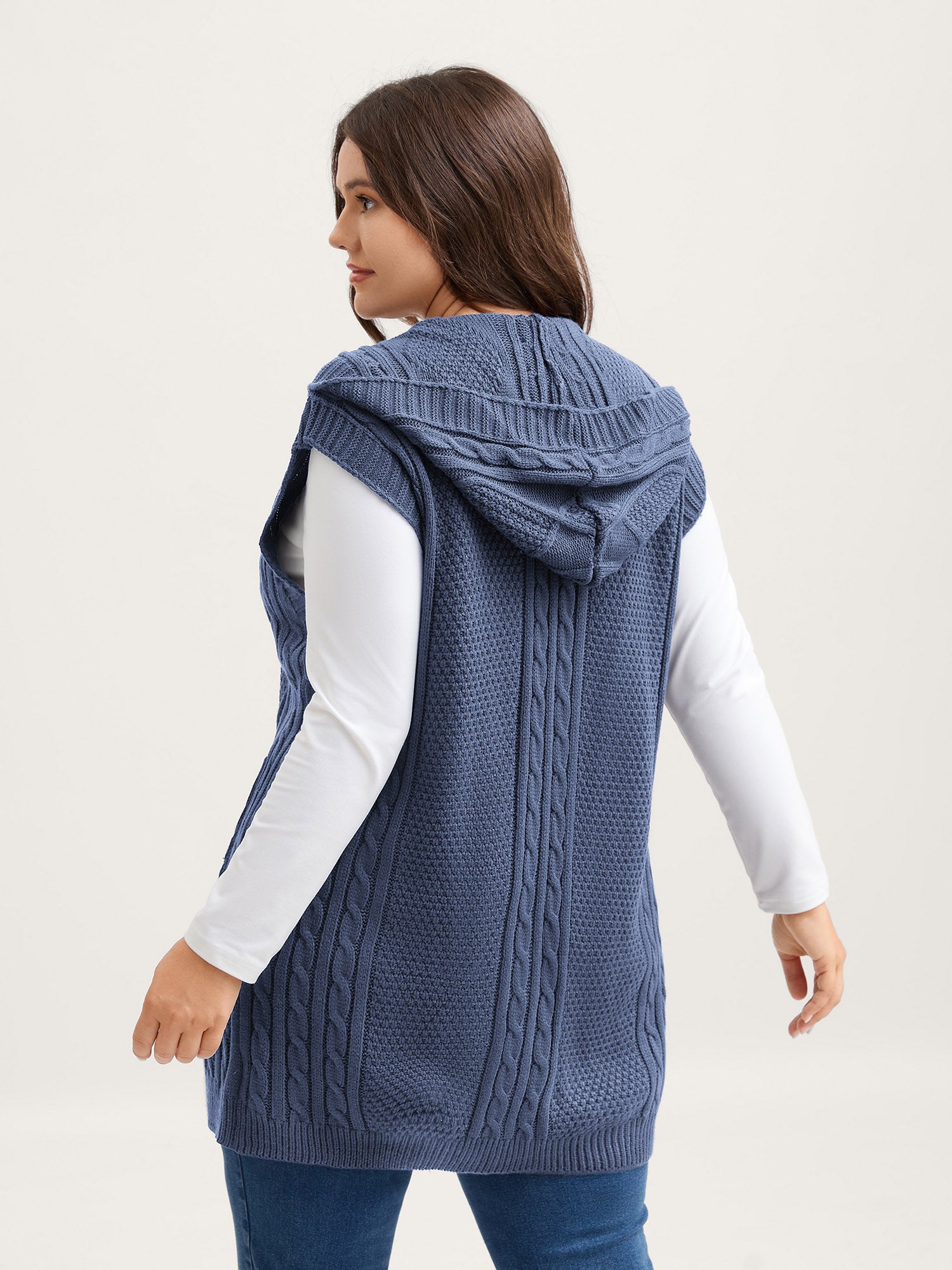 Twisted Hooded Sleeveless Knit Cardigan-Sweetccc
