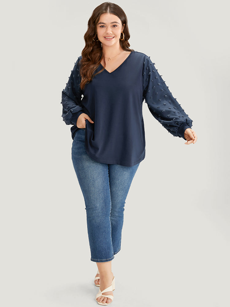 Solid V Neck Patchwork Elastic Cuffs Sweatshirt-Sweetccc