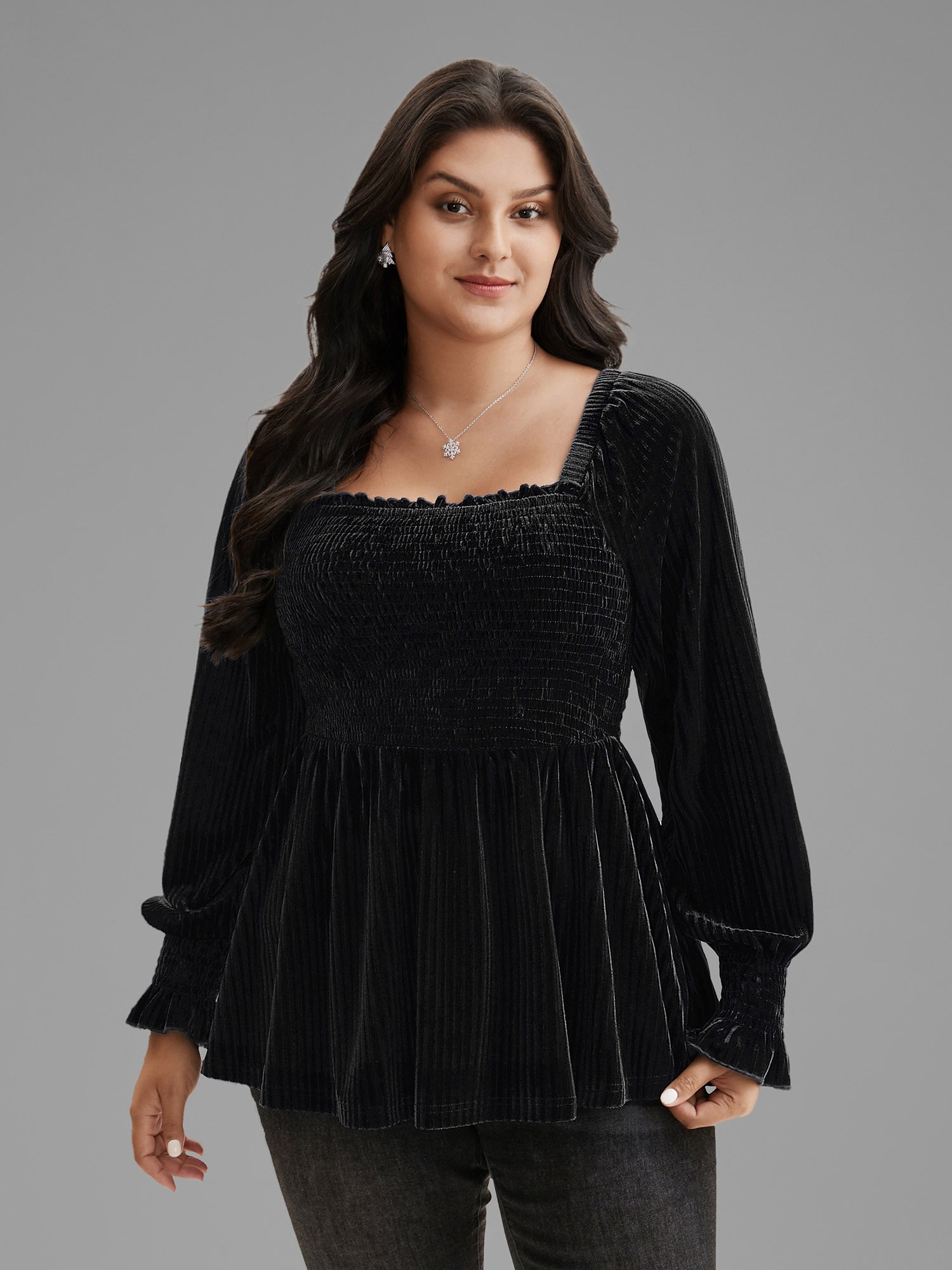 Velvet Smocked Bodice Jersey Top-Sweetccc