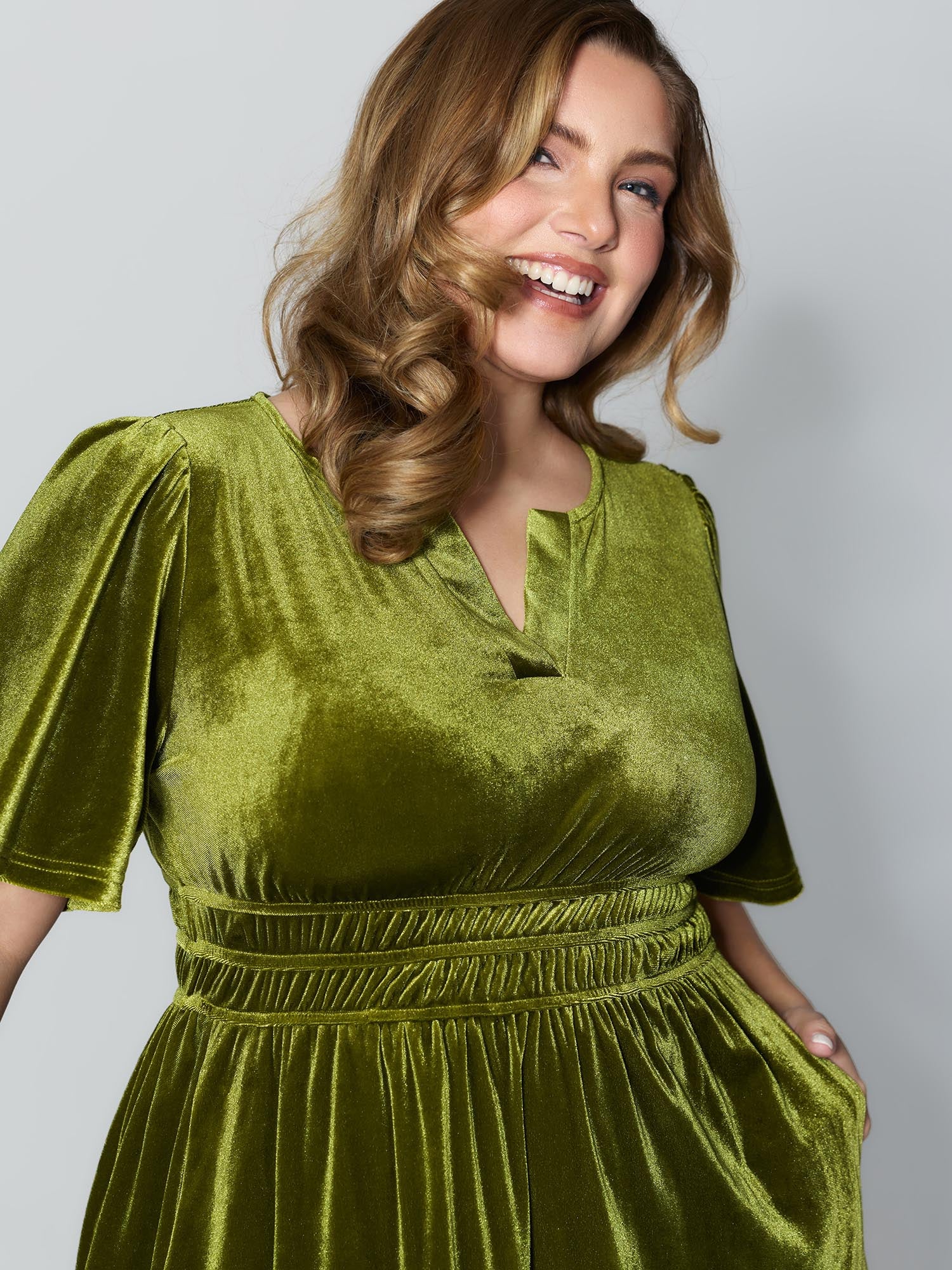 Velvet Stretchy Waistband Tiered Knee-Length Dress-Sweetccc