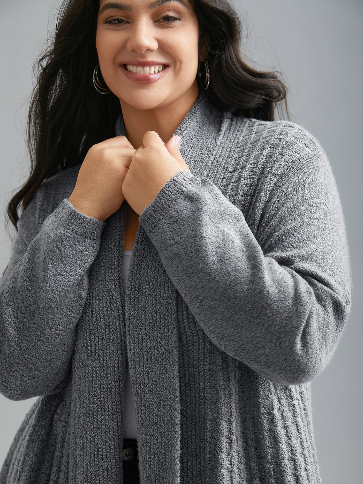 Folded Kimono Collar Plain Plisse Cardigan-Sweetccc