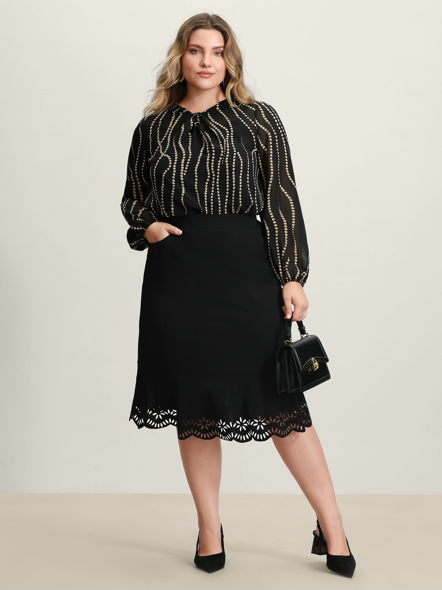 Knotted Neckline Chiffon Print Blouse-Sweetccc