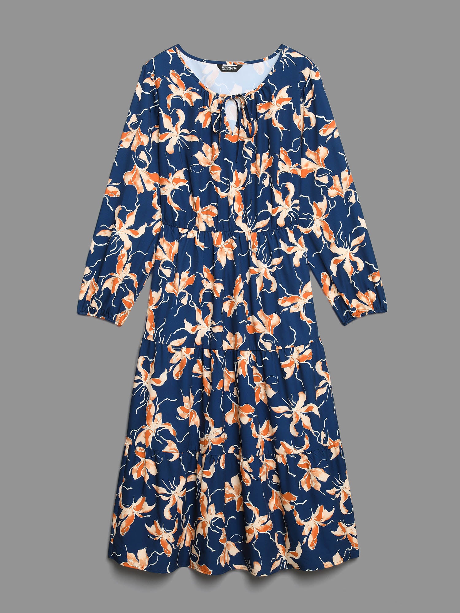 Tropical Flower Print Pockets Waist-Tie Midi Dress-Sweetccc