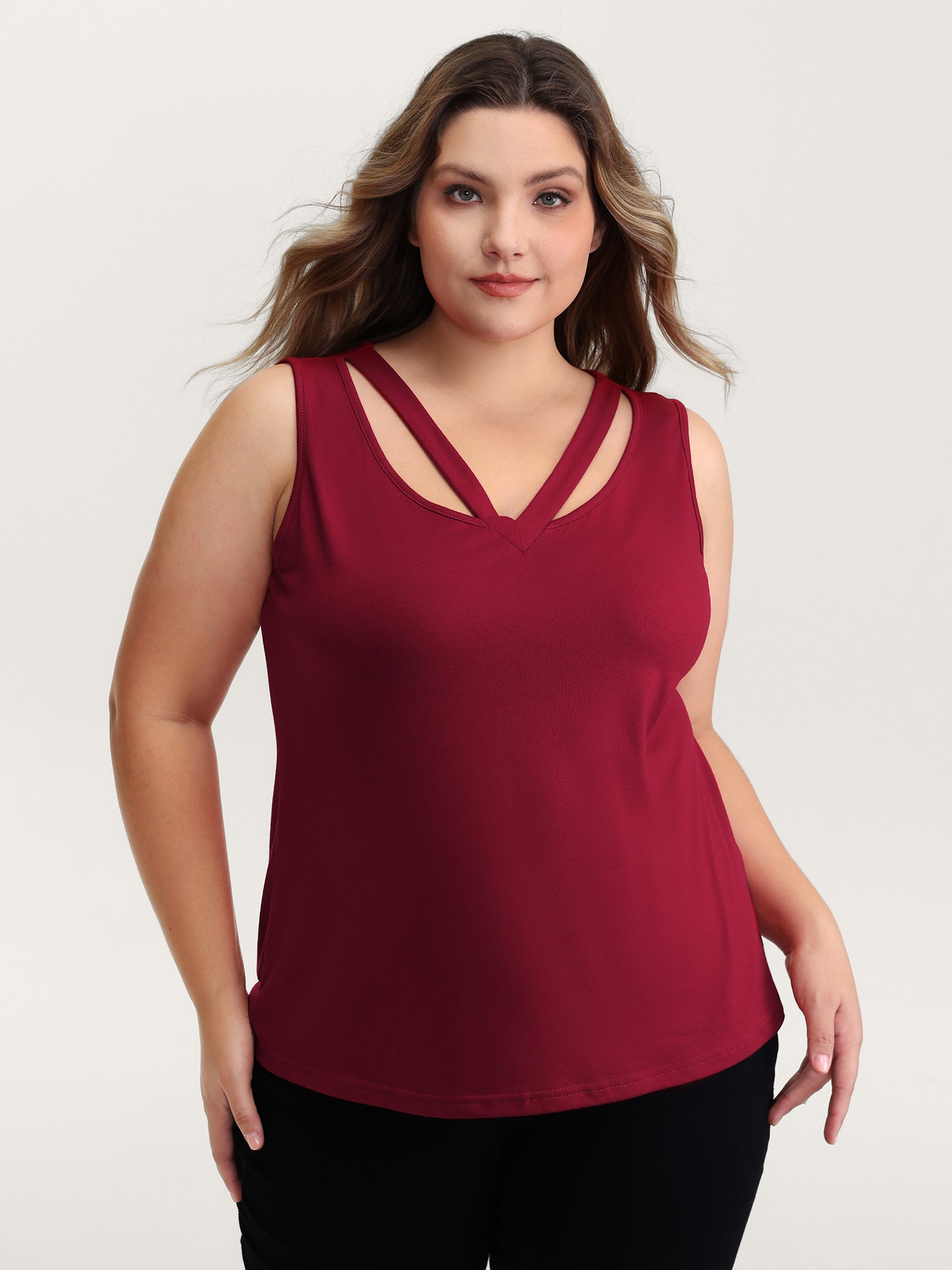 Supersoft Stretchy Cut-Out V-Neck Tank Top-Sweetccc