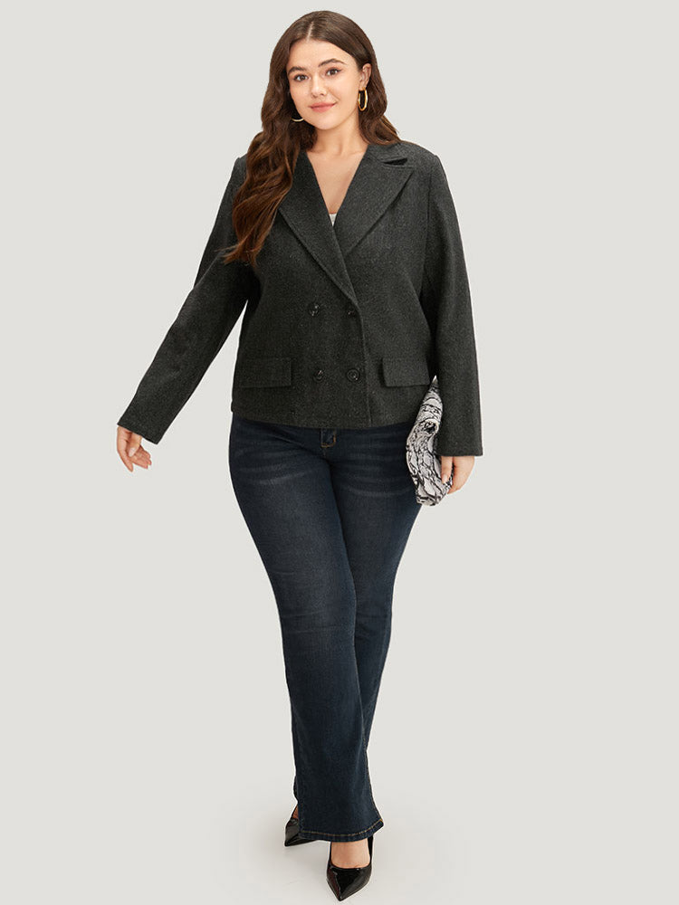 Lapel Collar Plain Textured Button Up Blazer-Sweetccc