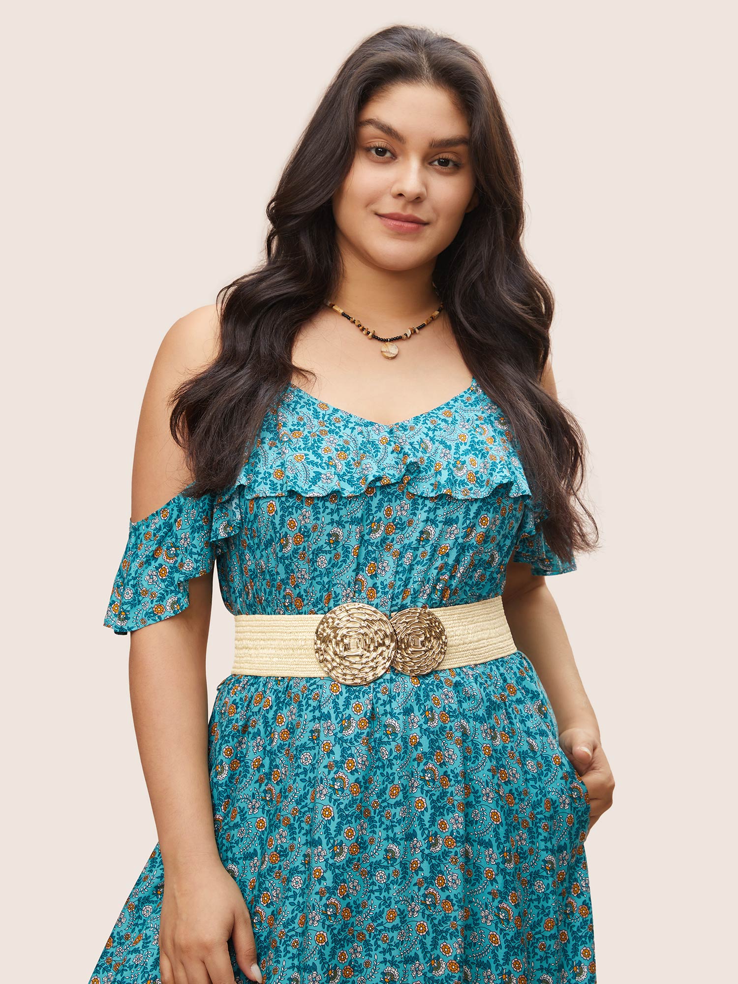 Geometric Metal Buckle Detail Elastic Weave Belt-Sweetccc