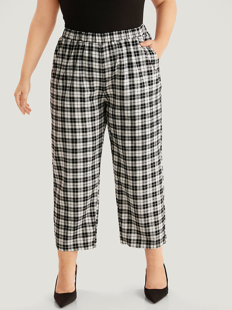 Gingham Elastic Waist Pocket Pants-Sweetccc