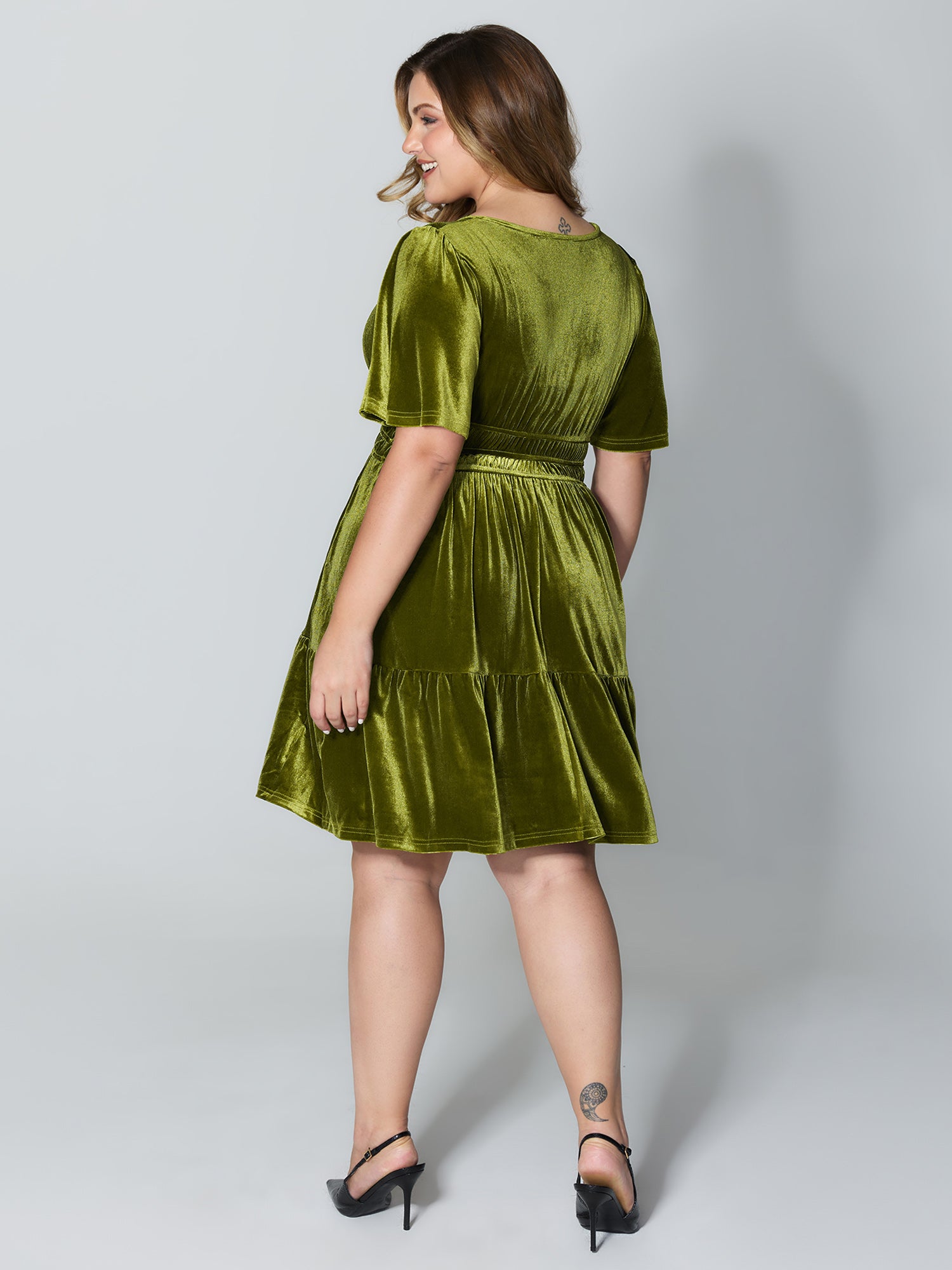 Velvet Stretchy Waistband Tiered Knee-Length Dress-Sweetccc