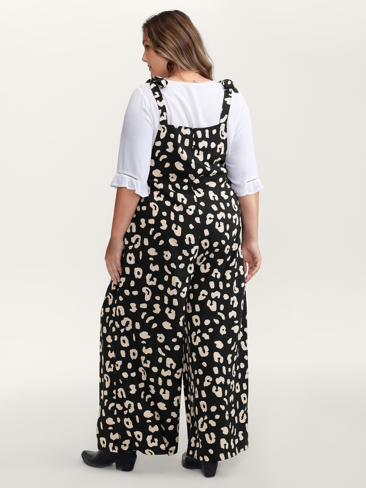 Leopard Print Shirred Shoulder Ties Jumpsuit-Sweetccc