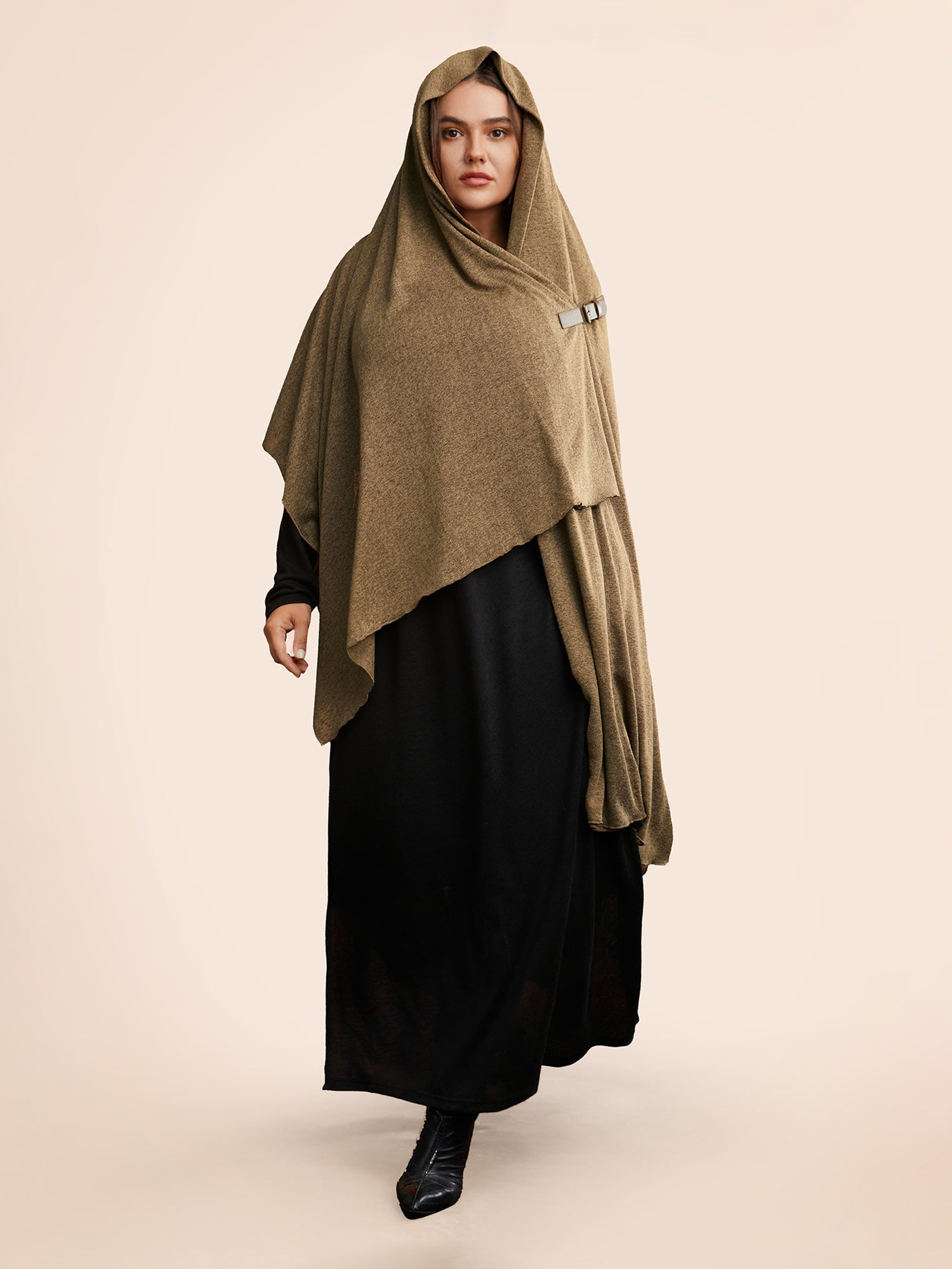 Knitted Leather Buckle Cape Styled Shawl-Sweetccc
